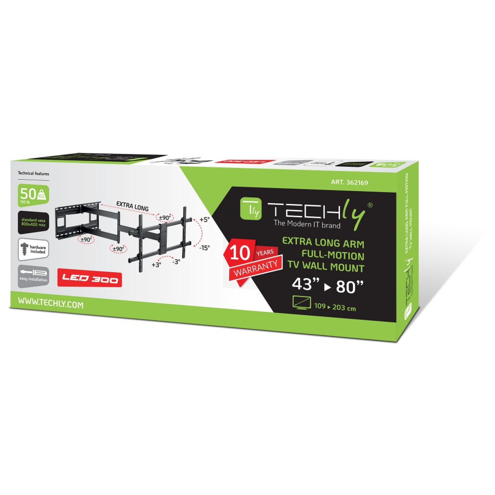 Wandhalterung für 1 LCD TV LED 43"-80" 1015mm Wandabstand,  Schwarz