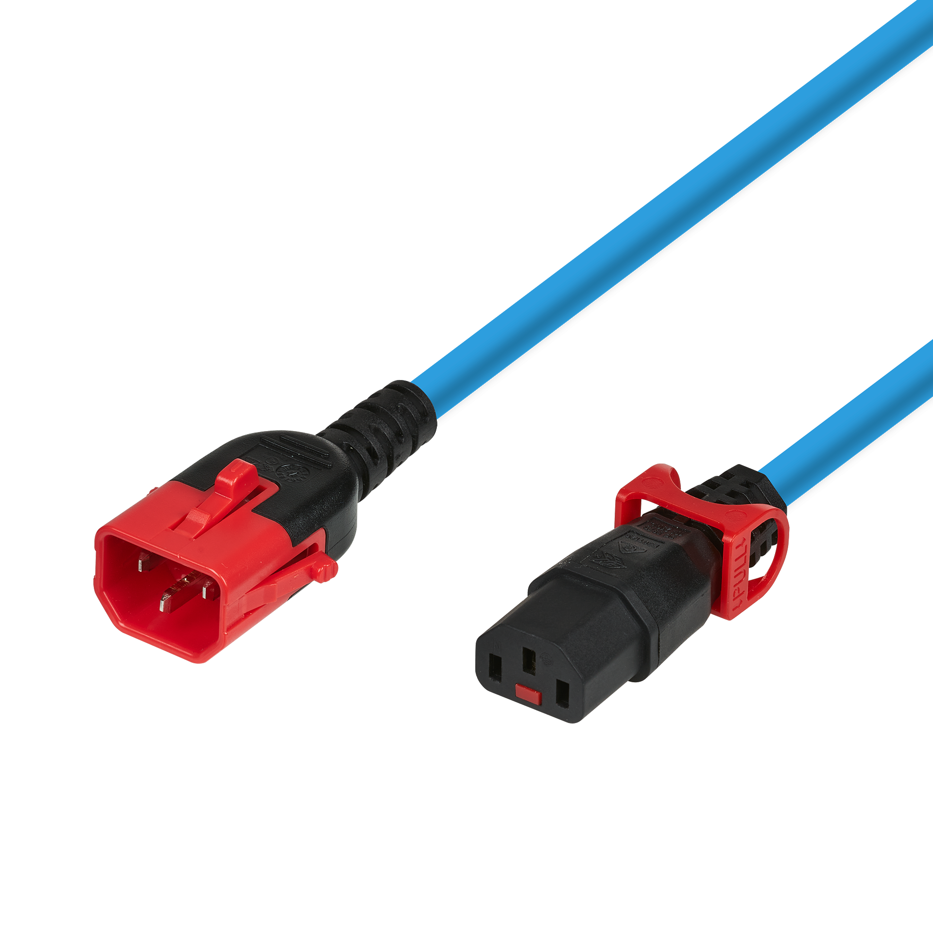 Kaltgeräteverlängerung Dual-Lock C14 - C13 IEC Lock, blau, 2 m