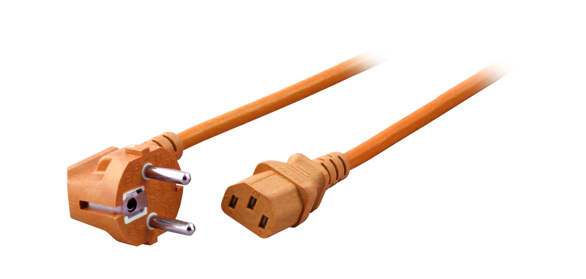 Power Cable CEE7/7 90° - C13 180°, Orange, 3.0 m, 3 x 1.00 mm²