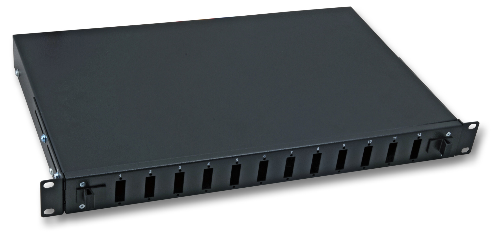 Splice box 12ST RAL7021, 1HE,Front with telescopic pull out