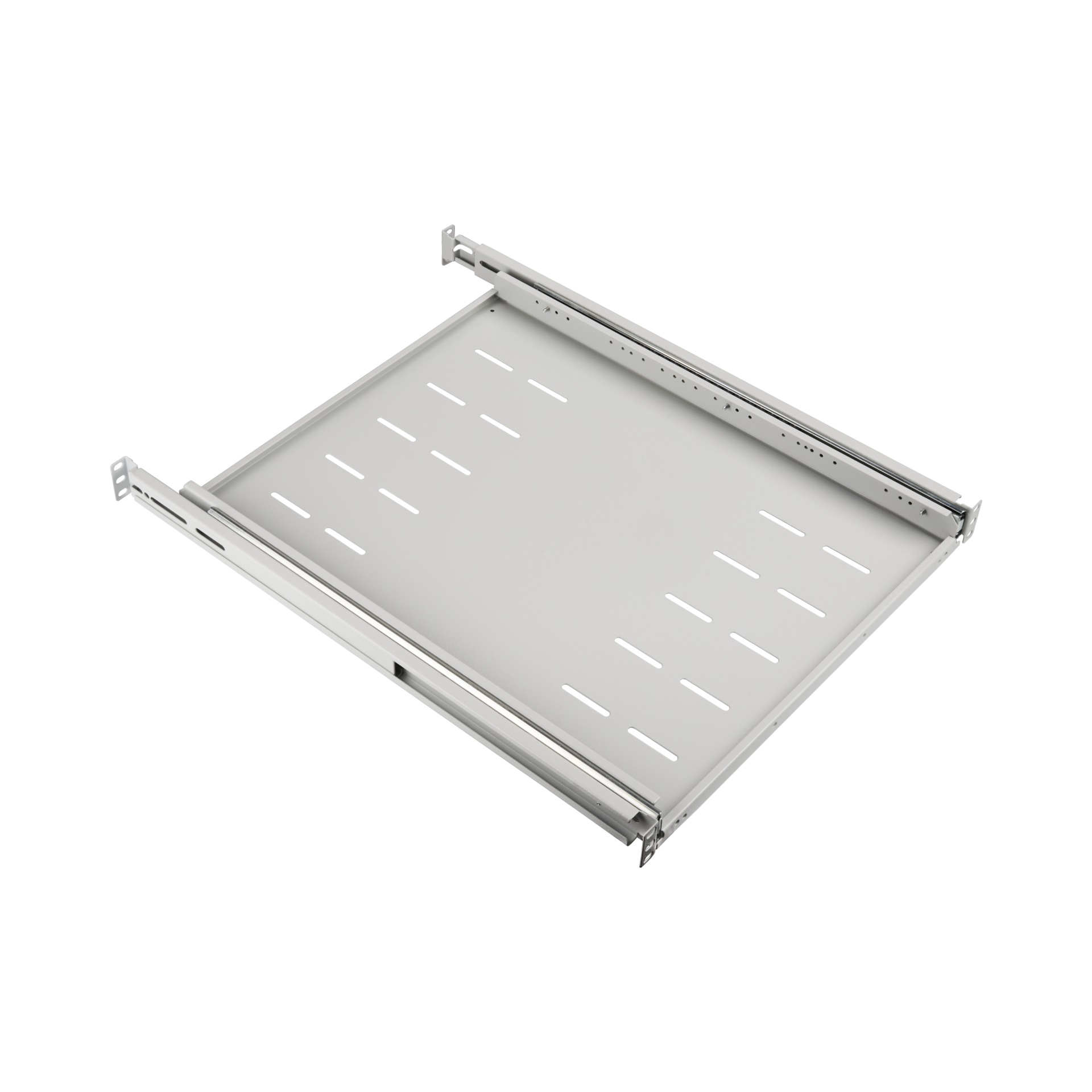 19" 1HE Fachboden ausziehbar, ET 408..612 mm, 30 kg, ST 600, RAL7035