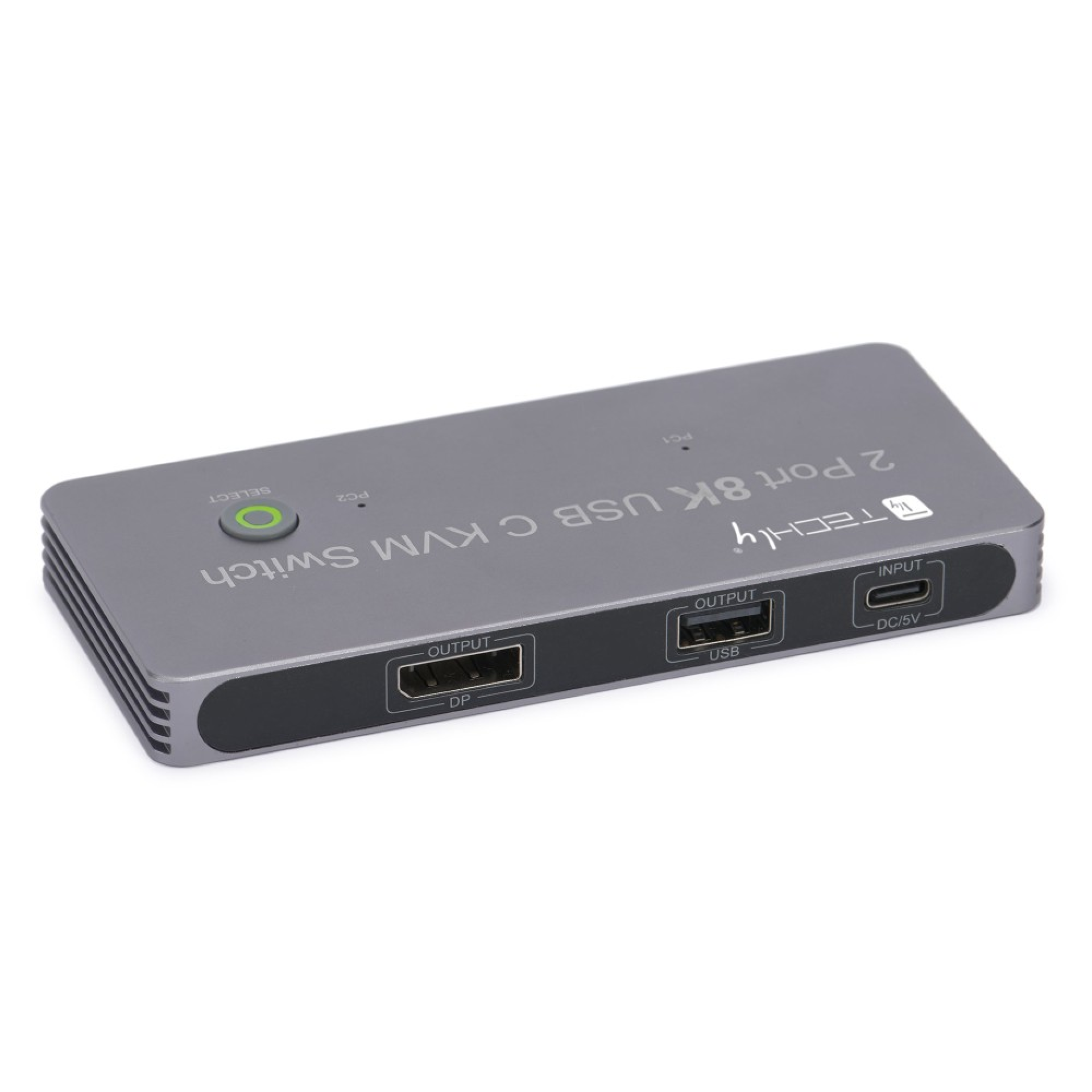 Techly KVM USB-C Switch 8K Displayport 1.4, 2x USB-C, 3x USB 2.0