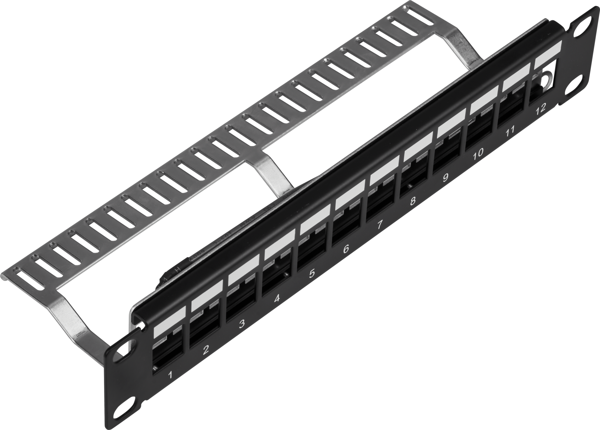 Verteilerfeld 10“ 1HE 12-Port, Metall, schwarz RAL9005 Verteilerfeld 10“ 1HE 12-Port, Metall, schwarz RAL9005