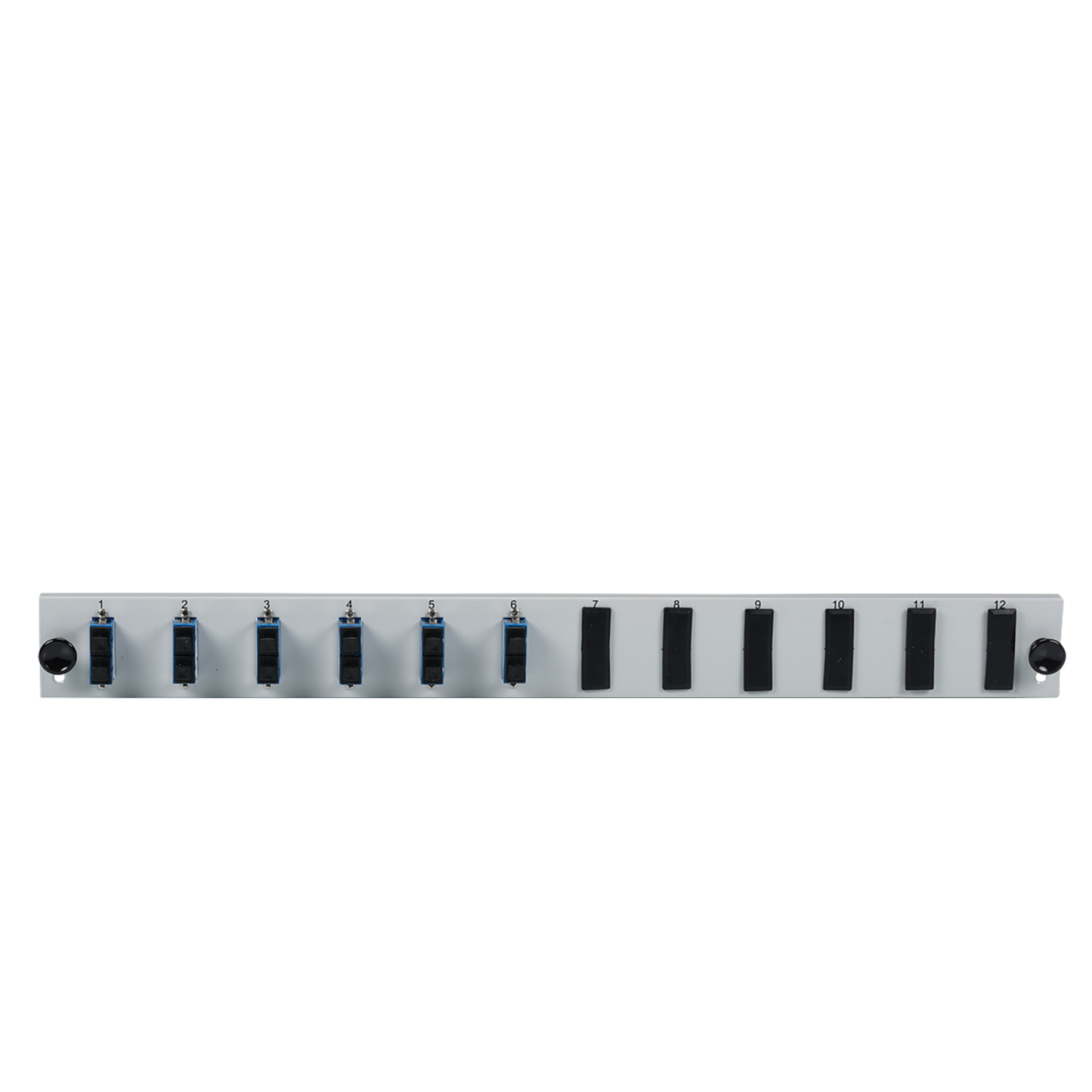 Bestückte 12 Port Frontblende mit 6 x SC Duplex Kupplung OS2 vertikal, grau