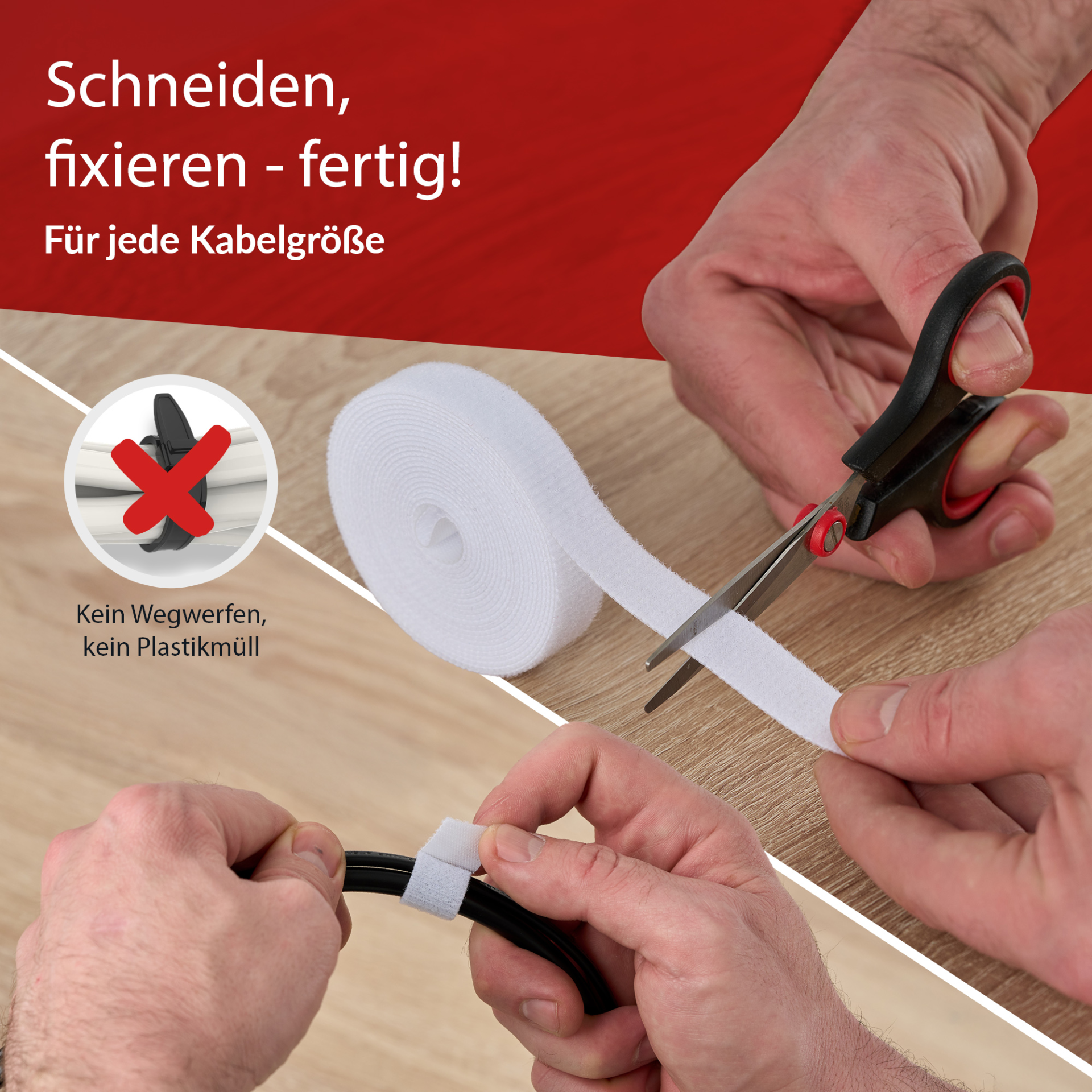 LTC ROLL STRAP, Doppelseitige Klettbandrolle 3m weiß