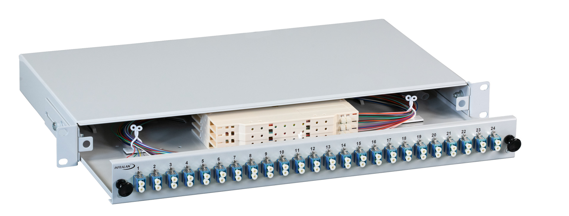 INFRALAN® Splicebox sliding version LC/APC, 12 stripped pigtails/ 6 adapter,OS2