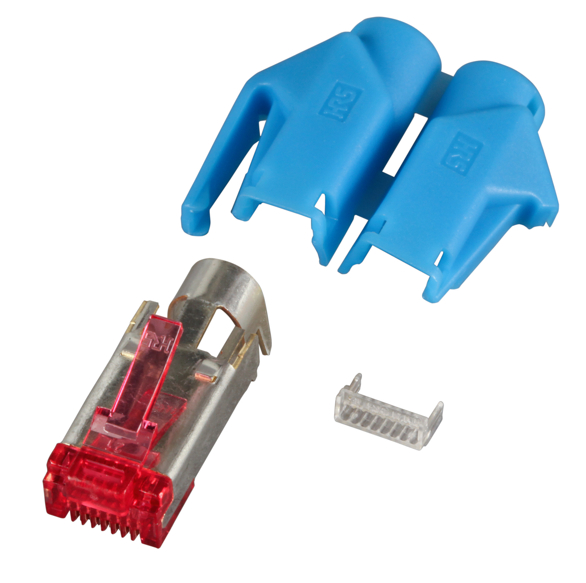 RJ45-Hirose Stecker STP, TM21 blau, 50 Stück, 3 Elemente, Cat. 6