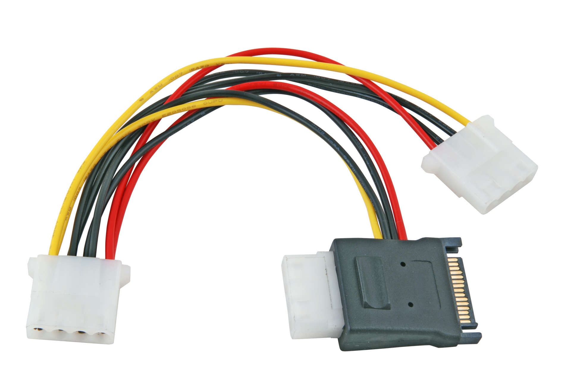 SATA Power Cable, SATA+5,25" to 2x 5,25", M+F-2x F,0,15m