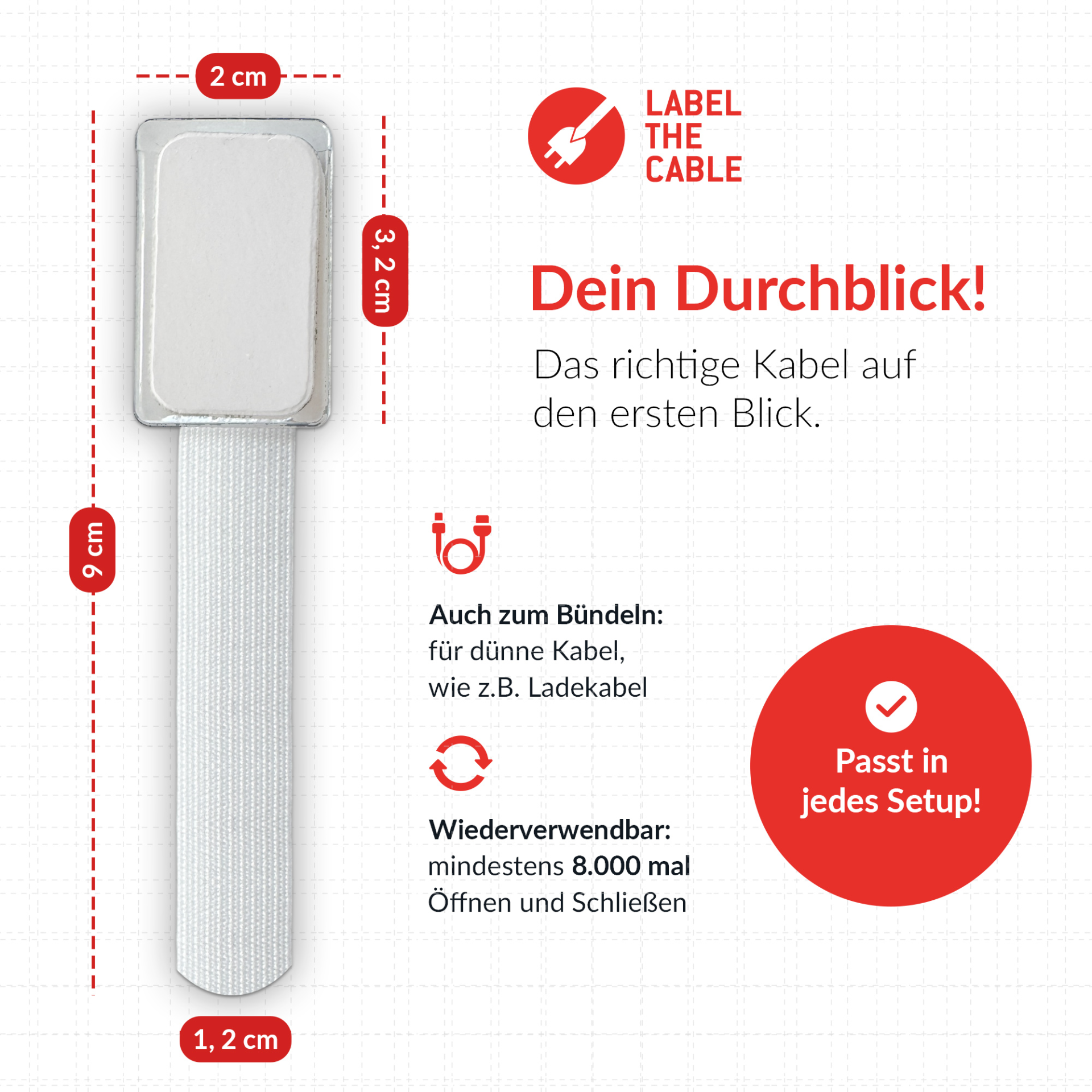 LTC MINI TAGS Kleine Klettkabelbinder mit Beschriftungstafeln 10 Stk Set weiß