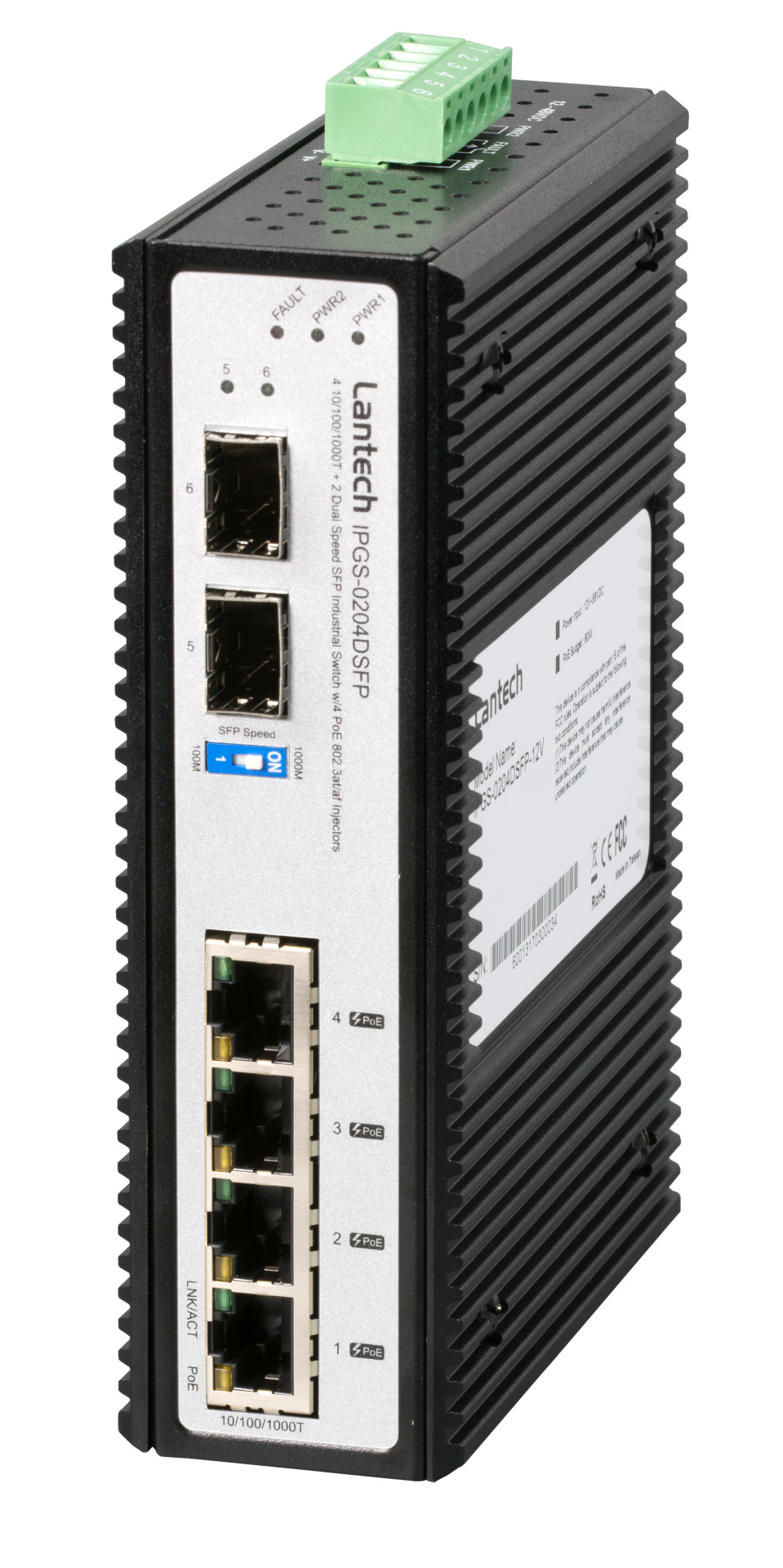 DIN-Rail-Switch 4x10/100/1000T PoE Plus, + 2x 100/1000Mbit SFP