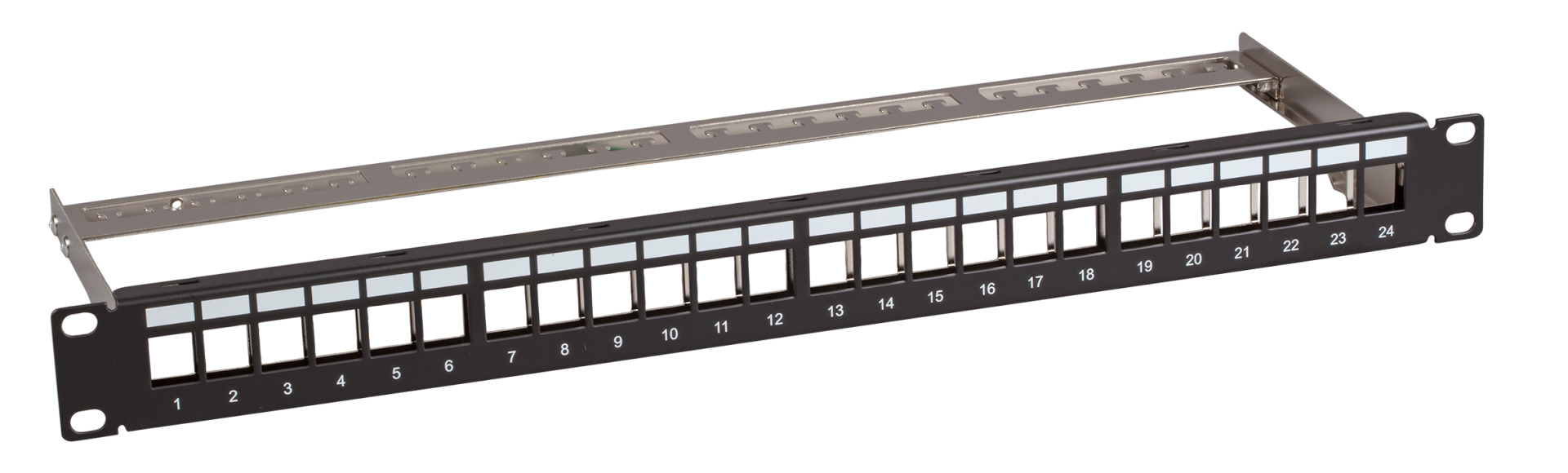Distribution Panel 19" 1U, 24-Port, black with 24x RJ45 Keystone Slimline Cat.6A