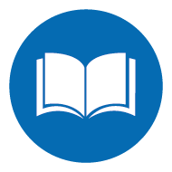 Icon: Aufgeschlagenes Buch auf blauem Hintergrund