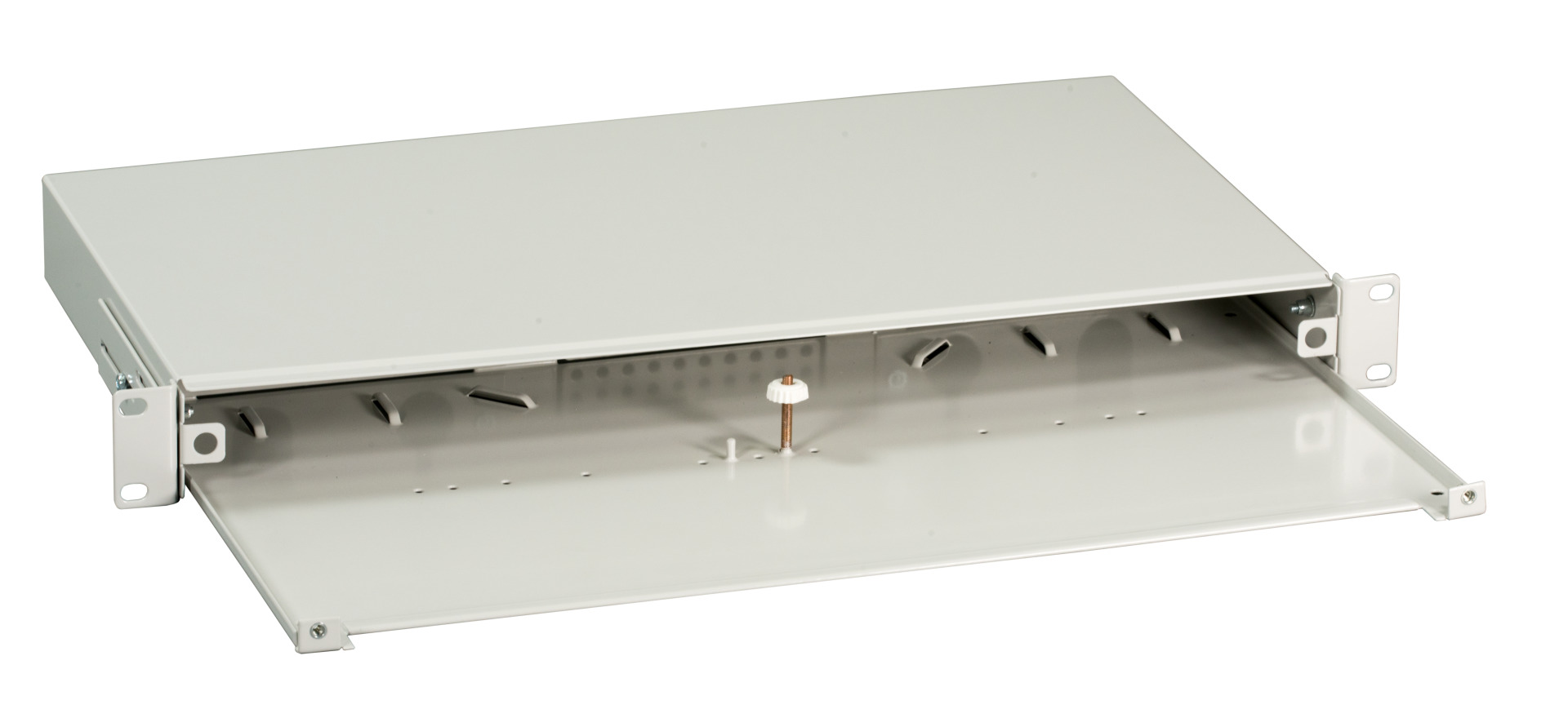 Splice box sliding version 1U without front panel, unequipped, grey