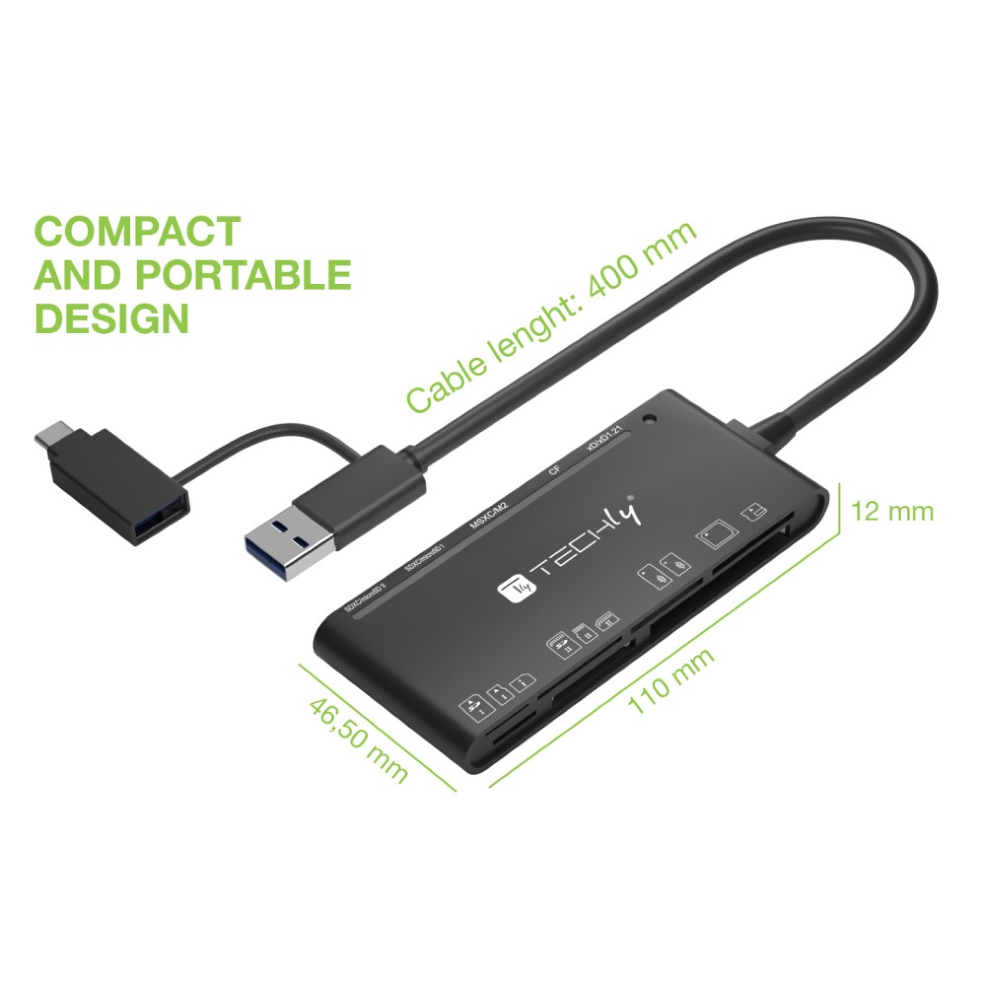 Techly SD-Speicherleser 7 in 1 USB-A 3.0 und USB-C