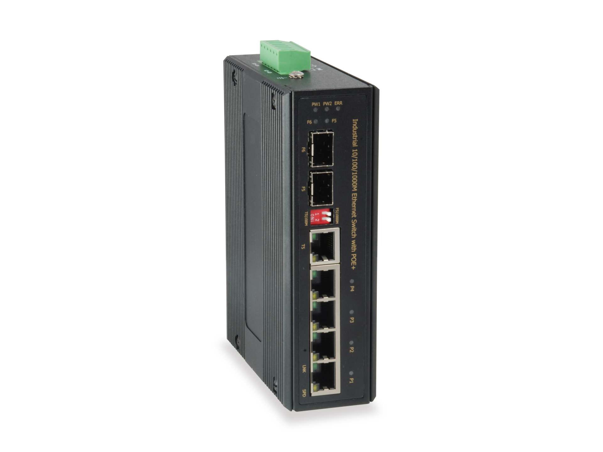 6-Port Gigabit PoE Industrial Switch, 4 PoE Ausgänge, 2xSFP, DIN-Schiene