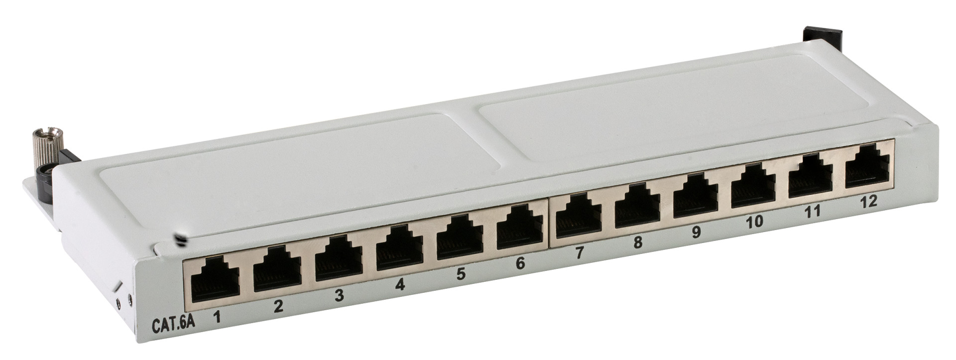 Mini-Patchpanel STP 12xRJ45 Cat.6A, 10“ 0,5U, RAL7035 grey