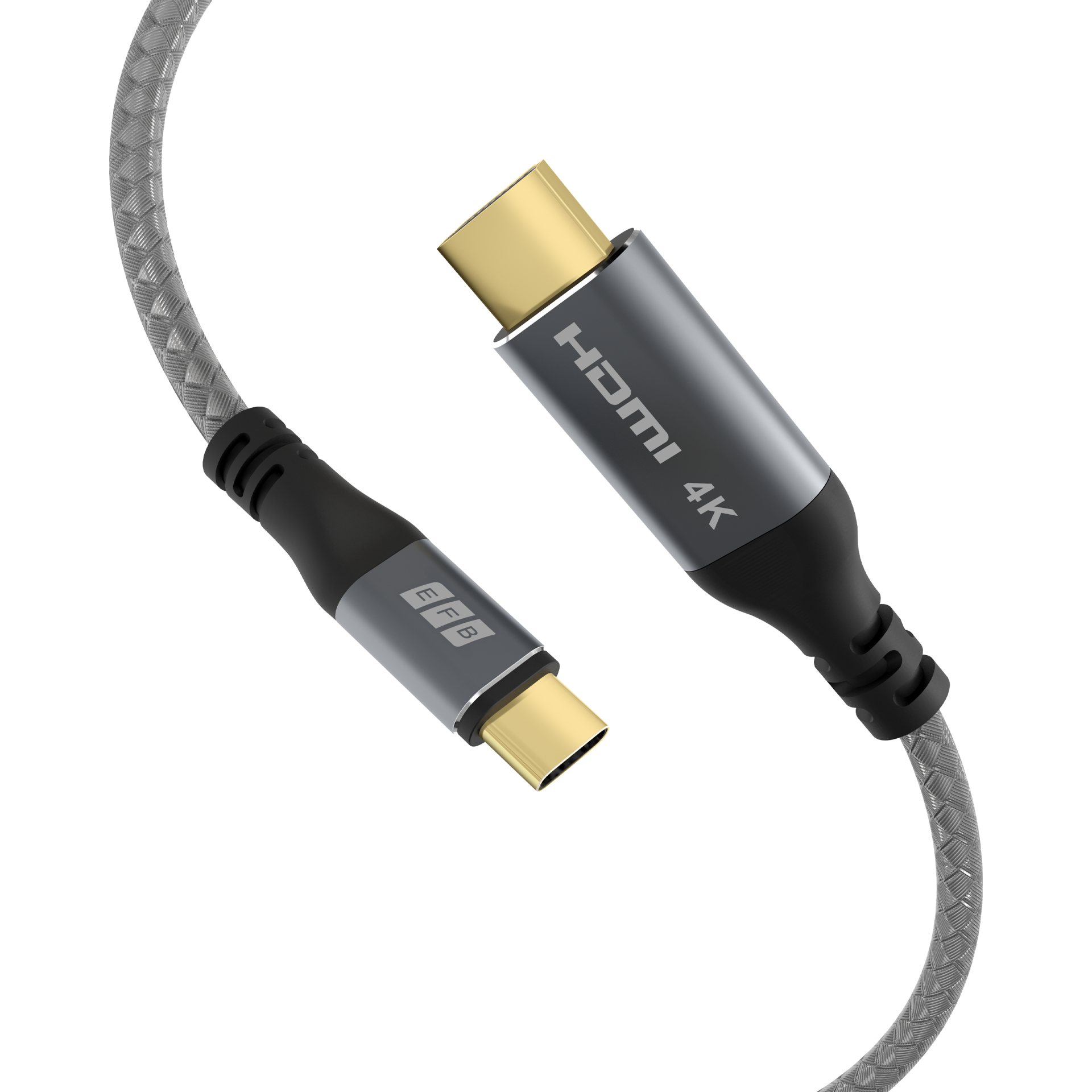 USB C auf HDMI Kabel 4K30Hz,1,8m grau/schwarz Goldkontakte Alu Textilmantel