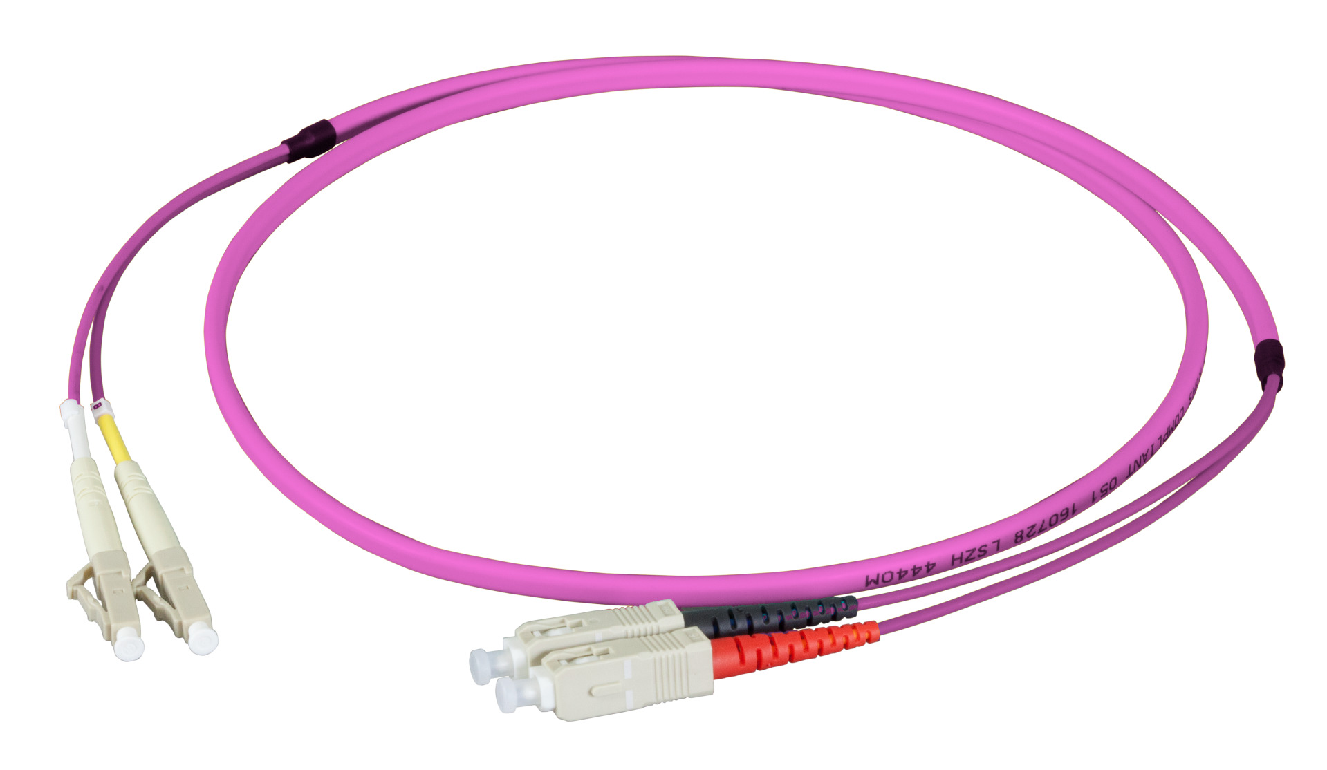 Duplex Jumper LC-SC 50/125µ, OM4, LSZH, erica violet, Flat Twin 3x5mm, 35m