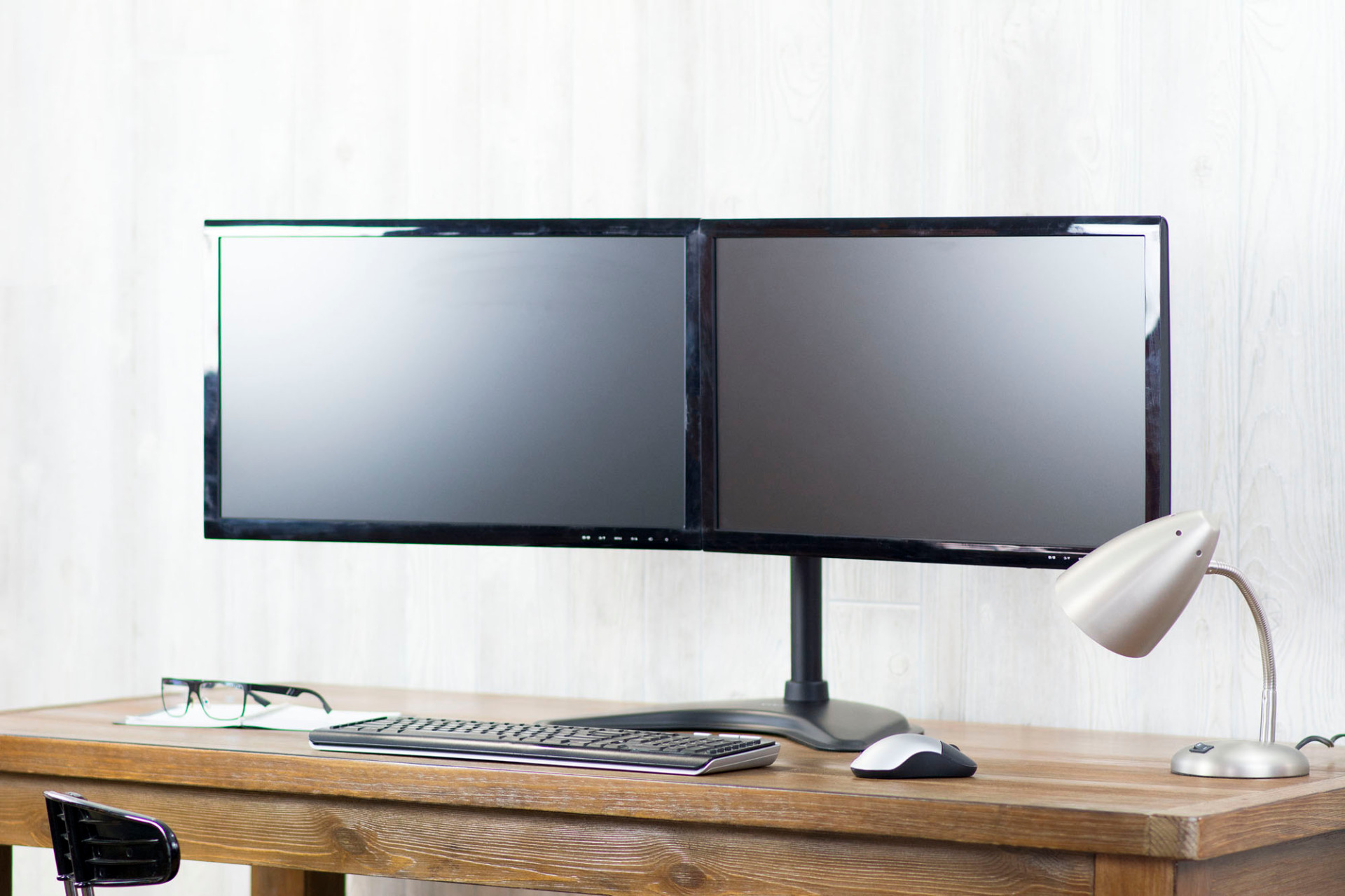 Desk stand for 2 LCDs 13"-32", with base