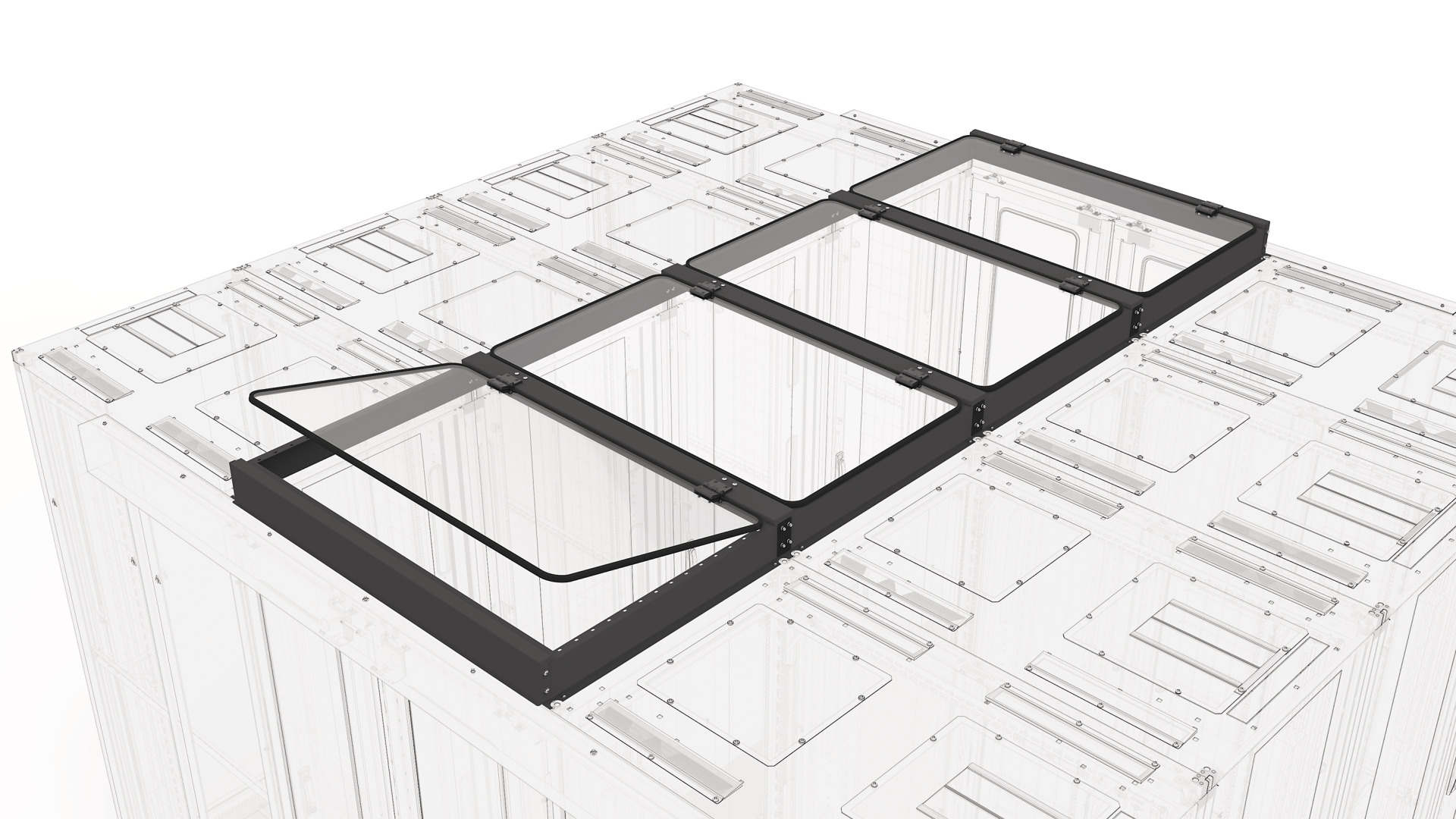 Aisle Roof for PRO, Raised, Width=600 mm, Aisle=1200 mm, RAL9005
