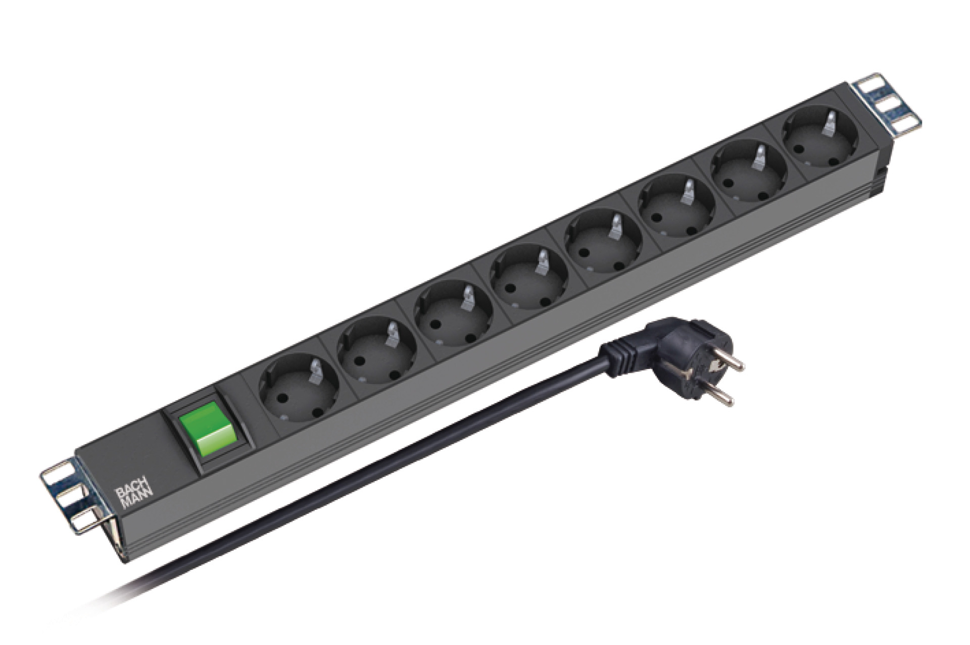 19" 1U Socket Strip 8 x CEE7/3 with Switch, Black