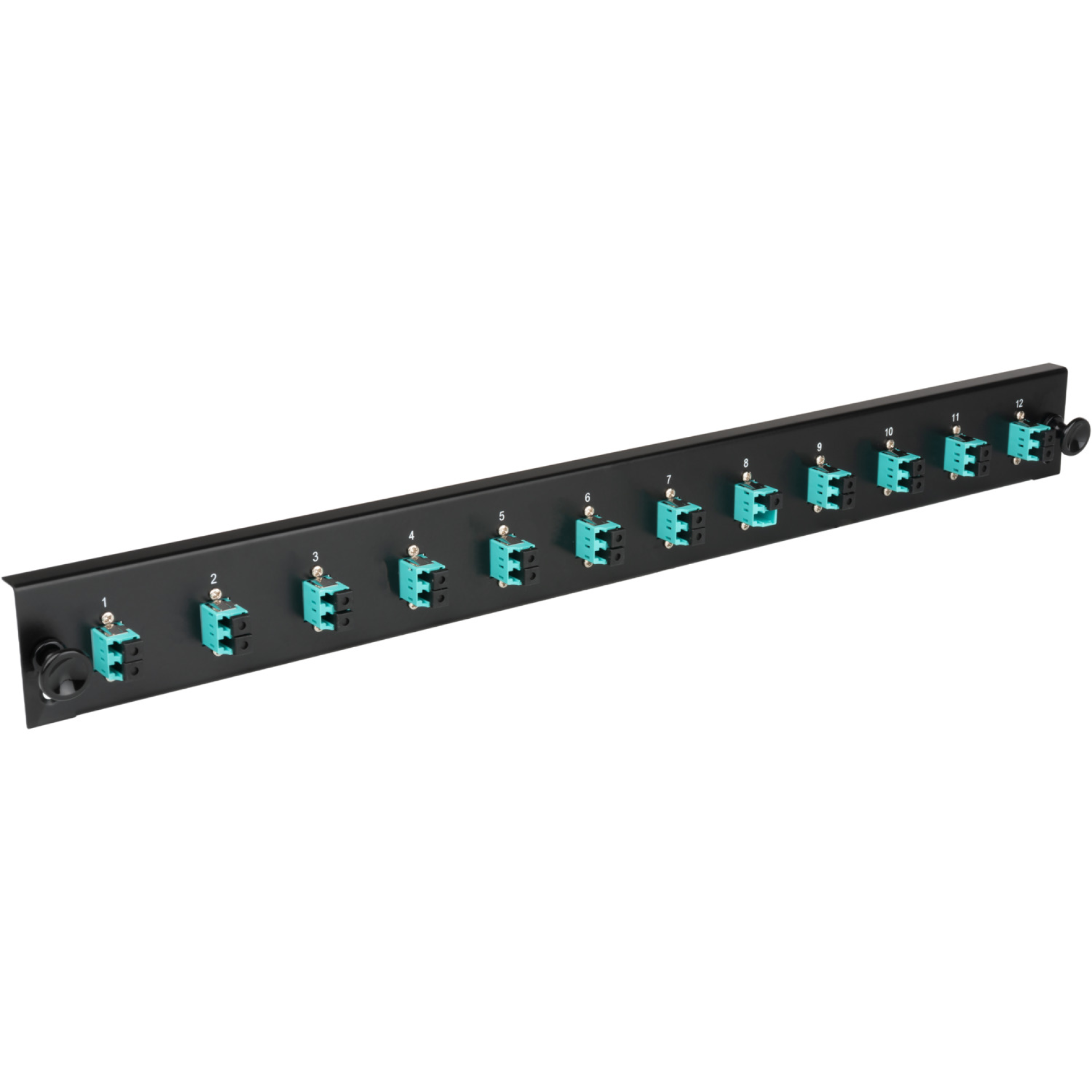 Bestückte Frontblende mit 12 x LC Duplex Kupplung OM4, schwarz