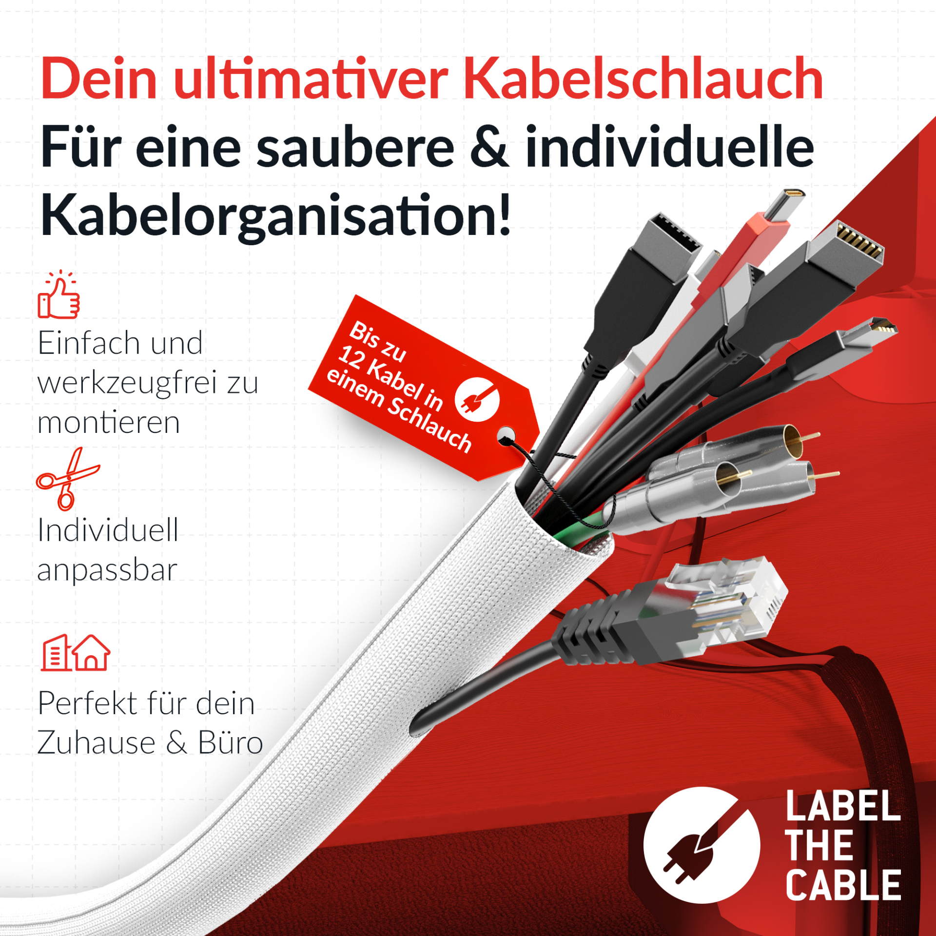 LTC CABLE TUBE Gewebekabelschlauch,Durchmesser 2.5 - 4 cm 25m weiß