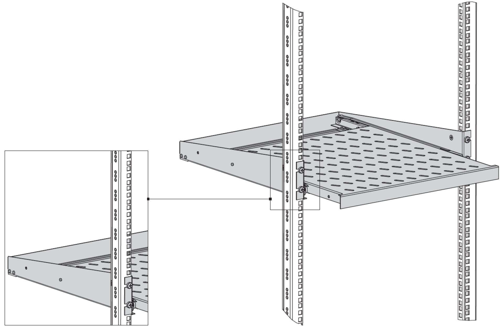 19" 2HE Fachboden ausziehbar, T=455 mm, Frontbefestigung, 20 kg, RAL9005