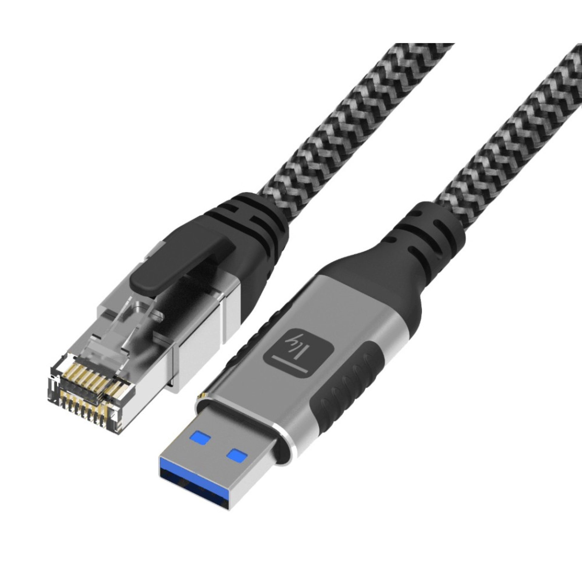 USB 3.0 Ethernet-Kabel, A/M zu RJ45/M, 3m, 1 Gbit/s aktiv schwarz/silber