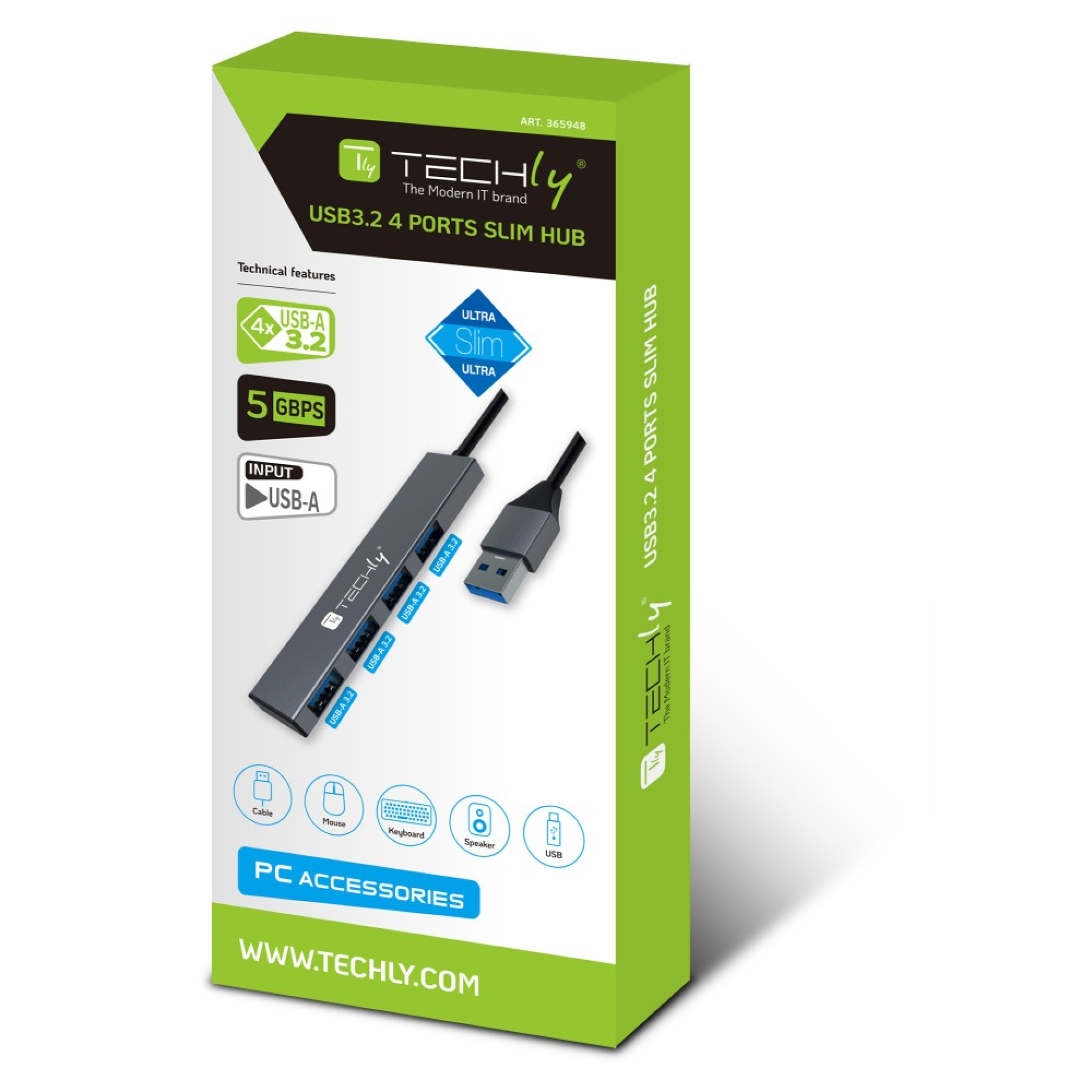 Techly USB-A 3.2 Hub 4x USB-A Slim 5Gbit/s