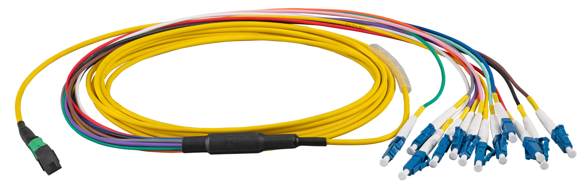 MTP®-F/LC/APC 12-fiber patch cable OS2, LSZH yellow, 10m