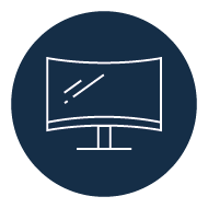 Curved Gaming-Monitor Icon – stilisiertes Symbol für gebogene Bildschirme und High-End-Monitoring auf dunkelblauem Hintergrund