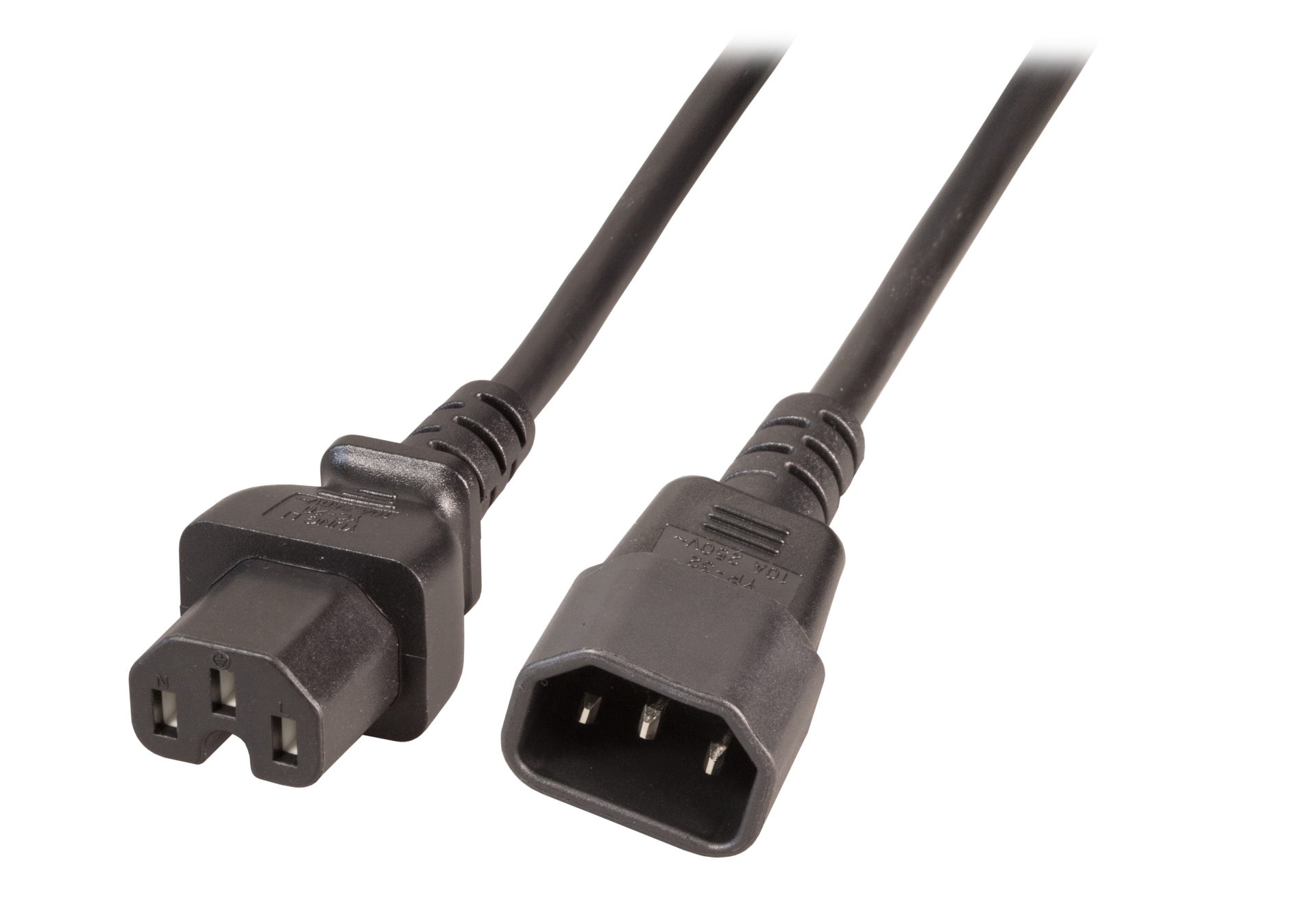 Extension Cable C14 180° - C15 180°, Black, 2.0 m, 3 x 1.00 mm²