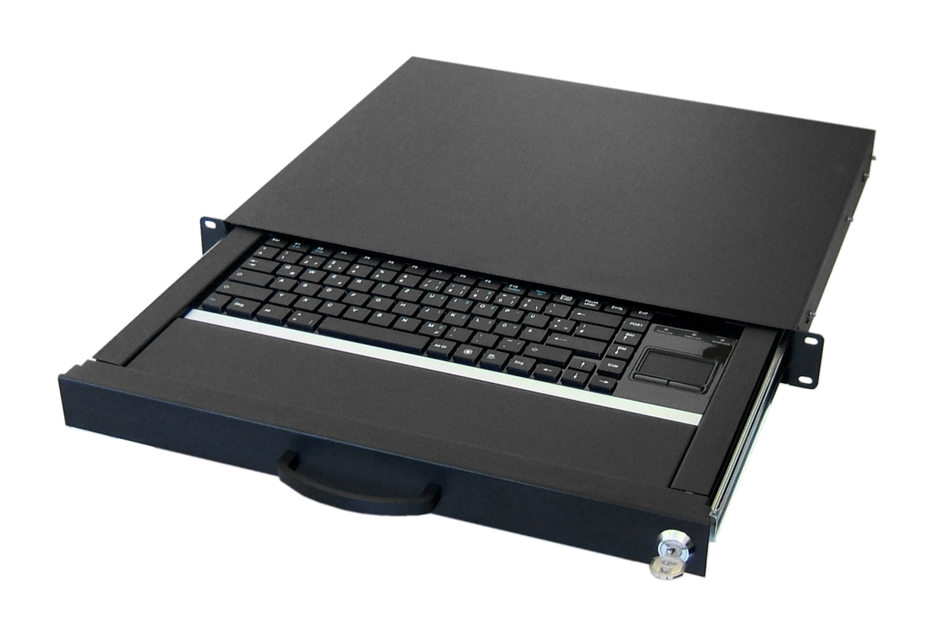 19" 1HE Tastaturschublade inkl. Tastatur US, Touchpad, RAL9005