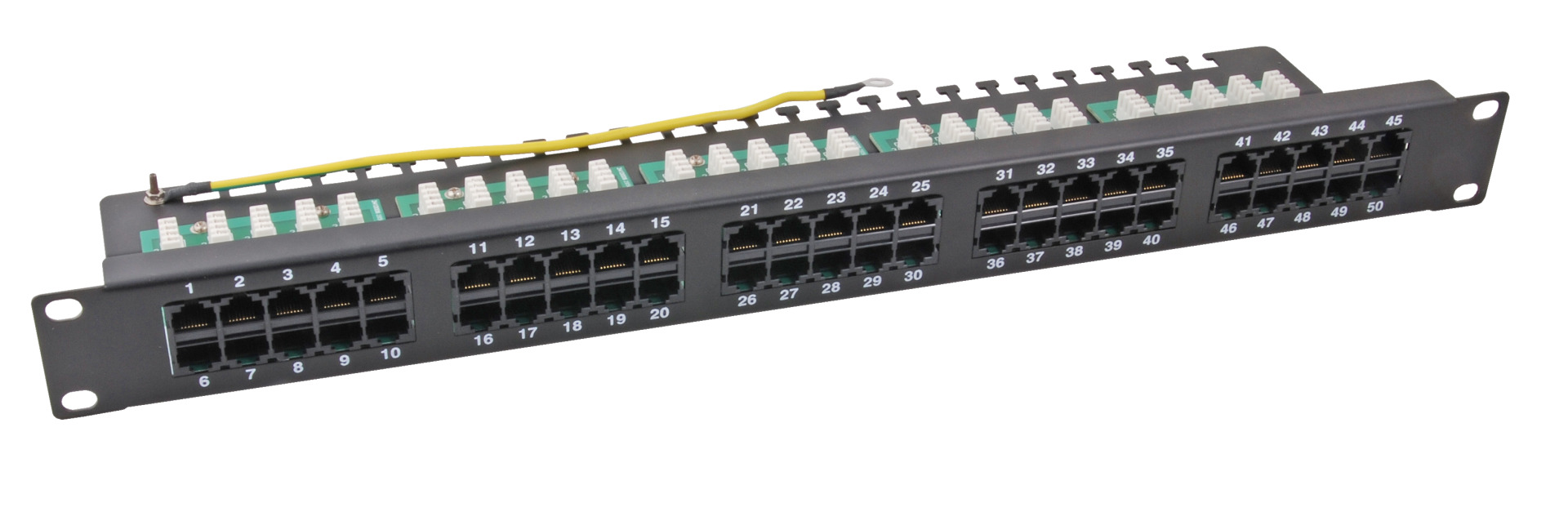 Patchpanel 50xRJ45 8/4 1HE ISDN, RAL9005, Cat. 3
