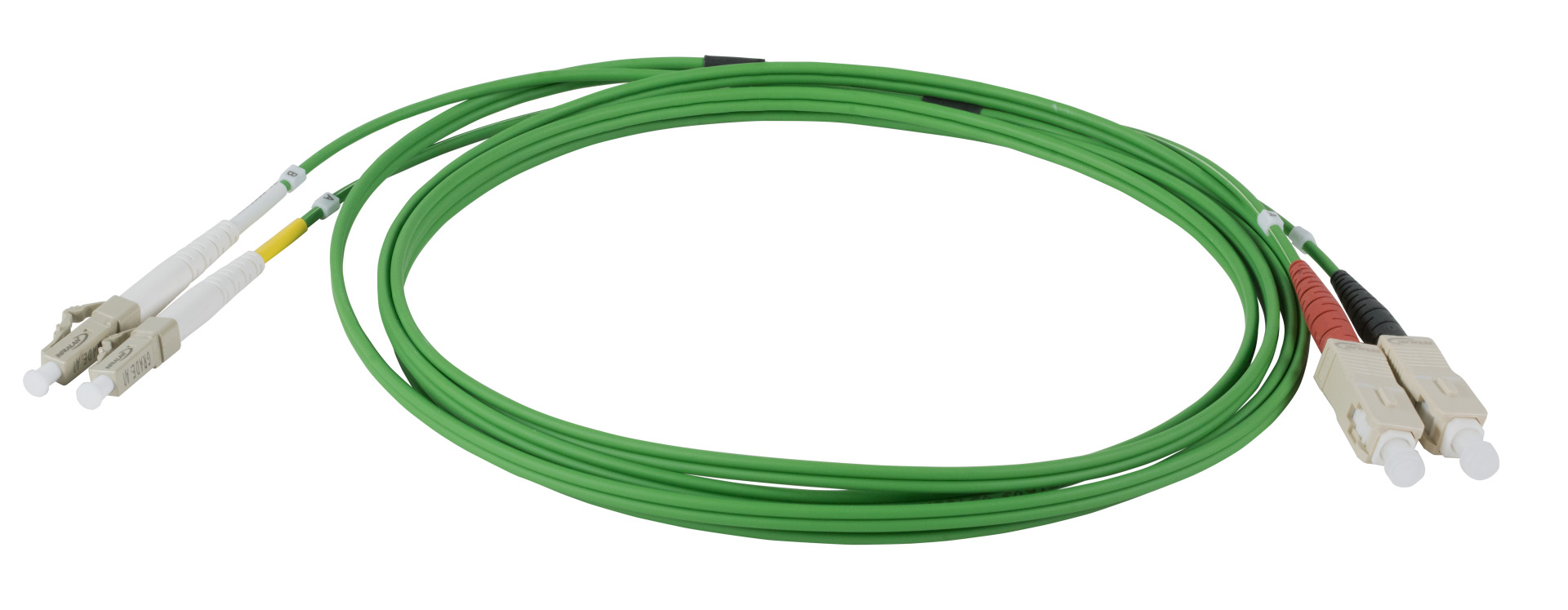 INFRALAN® Duplex Jumper LC-SC 50/125µ, OM5, LSZH, lime green, 2.0mm, 7,5m