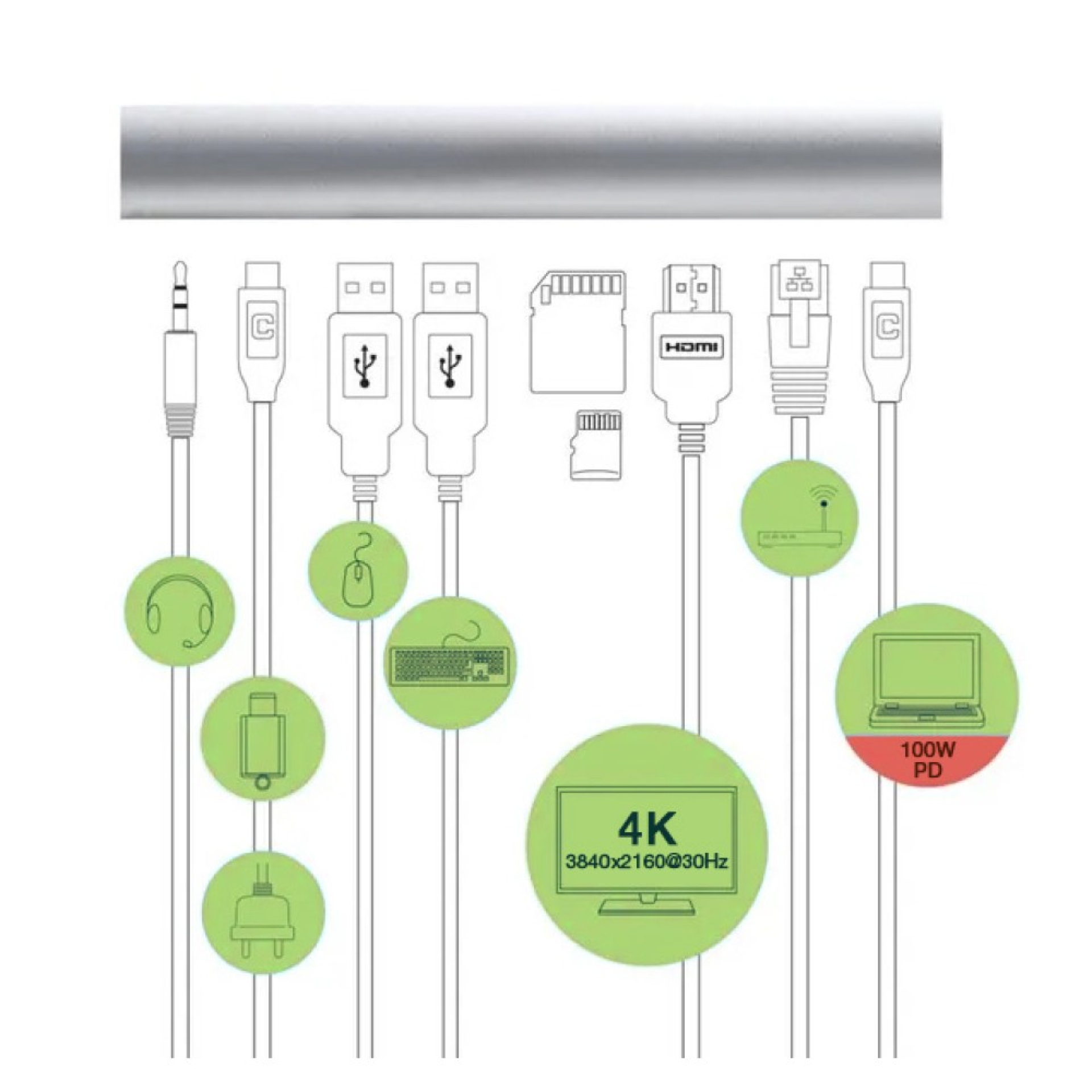 Techly 9 in 1 USB-C Docking Station,USB3.1 Notebook Ständer