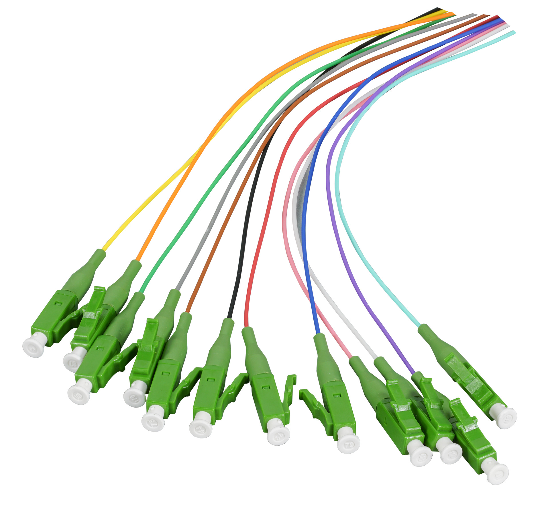 Fiber Pigtail LC/APC OS2 G657A2-colored set 2m - 12 pieces