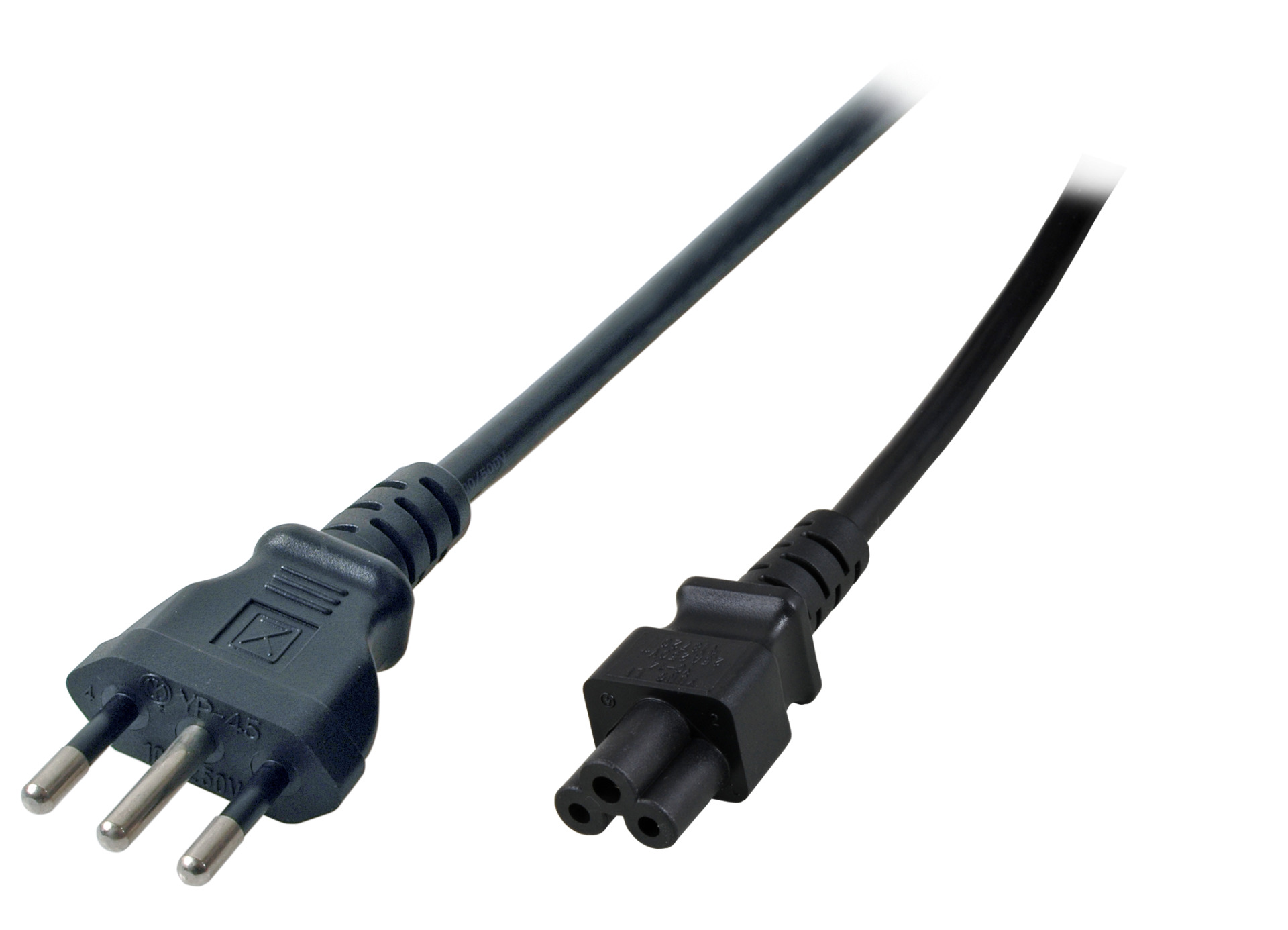 Power Cable Italy Type L - C5 180°, Black, 1.8 m, 3 x 0.75 mm²