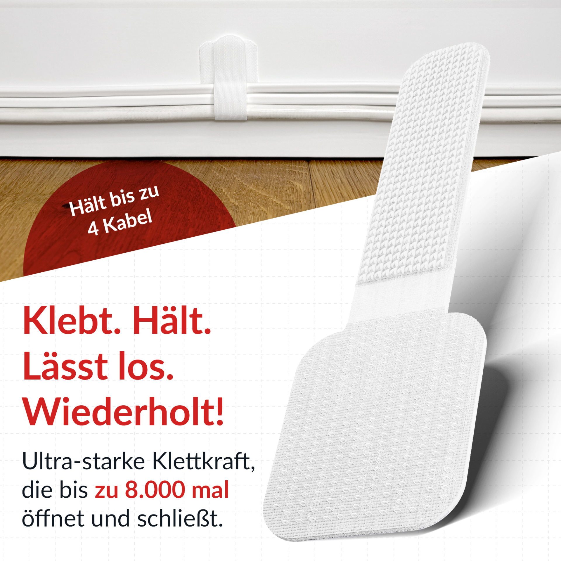 LTC WALL STRAPS Selbstklebende Klettkabelhalter 10 Stück Set weiß