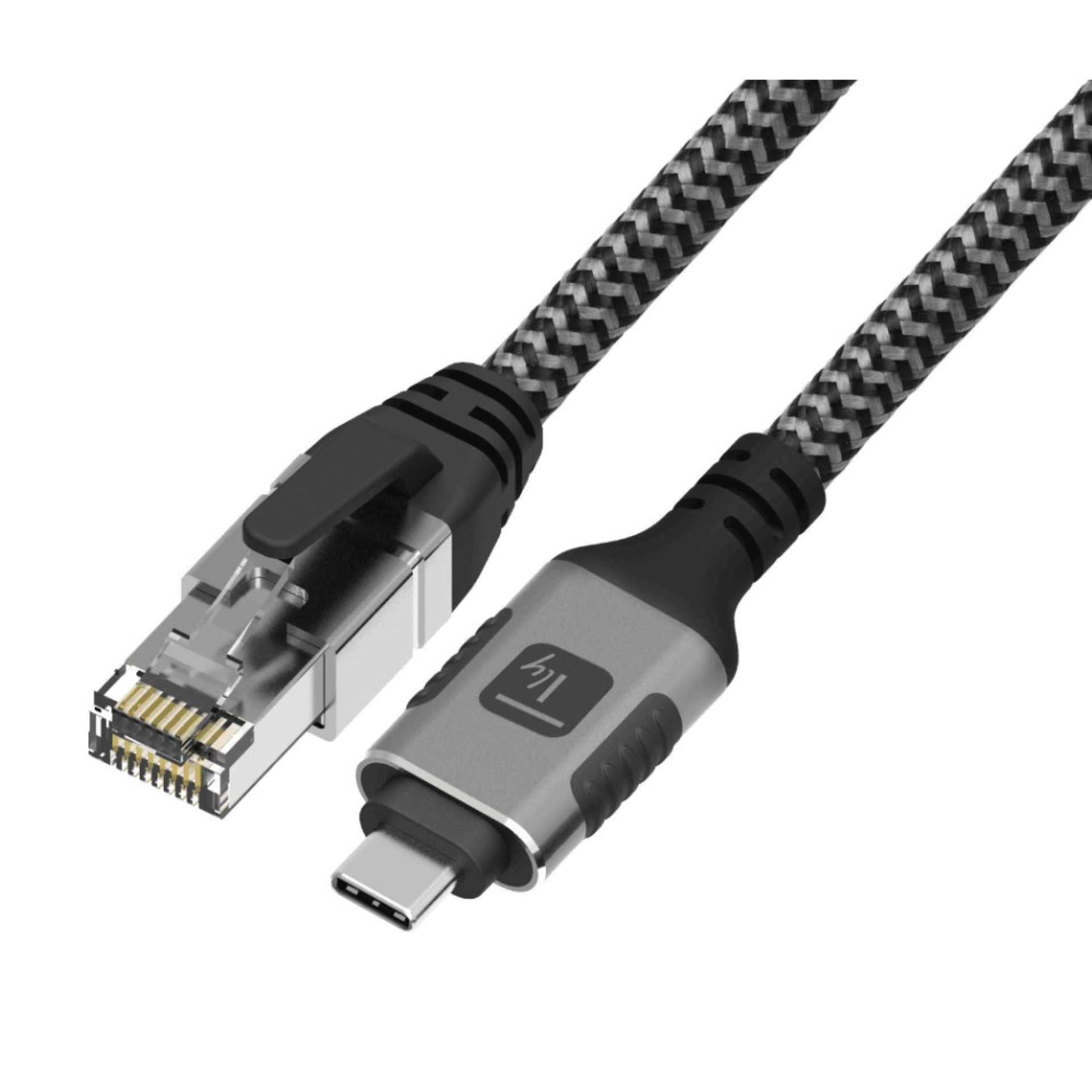 USB 3.2 Type-C Ethernet-Kabel, C/M zu RJ45/M, 1m, 1 Gbit/s aktiv schwarz/silber
