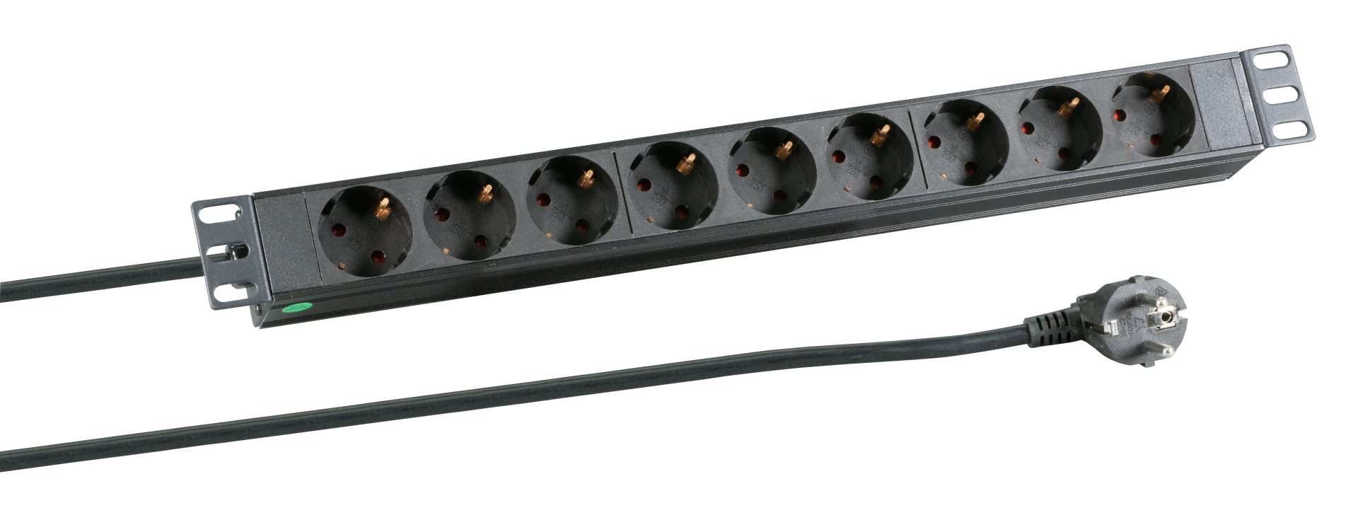 19“ 1U Socket Strip 9 x CEE 7/3 without Switch, in Alu Profile, Grey