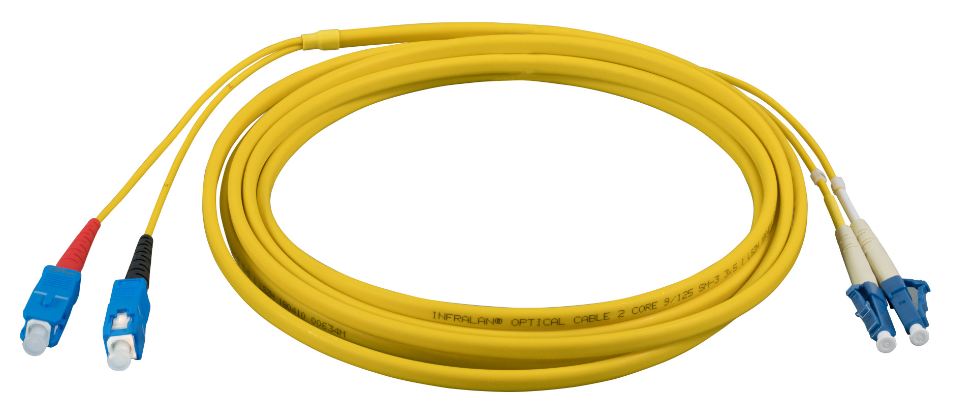 INFRALAN® Duplex Jumper LC-SC 9/125µ, OS2, LSZH, yellow, Flat Twin 3x5mm, 0,5m