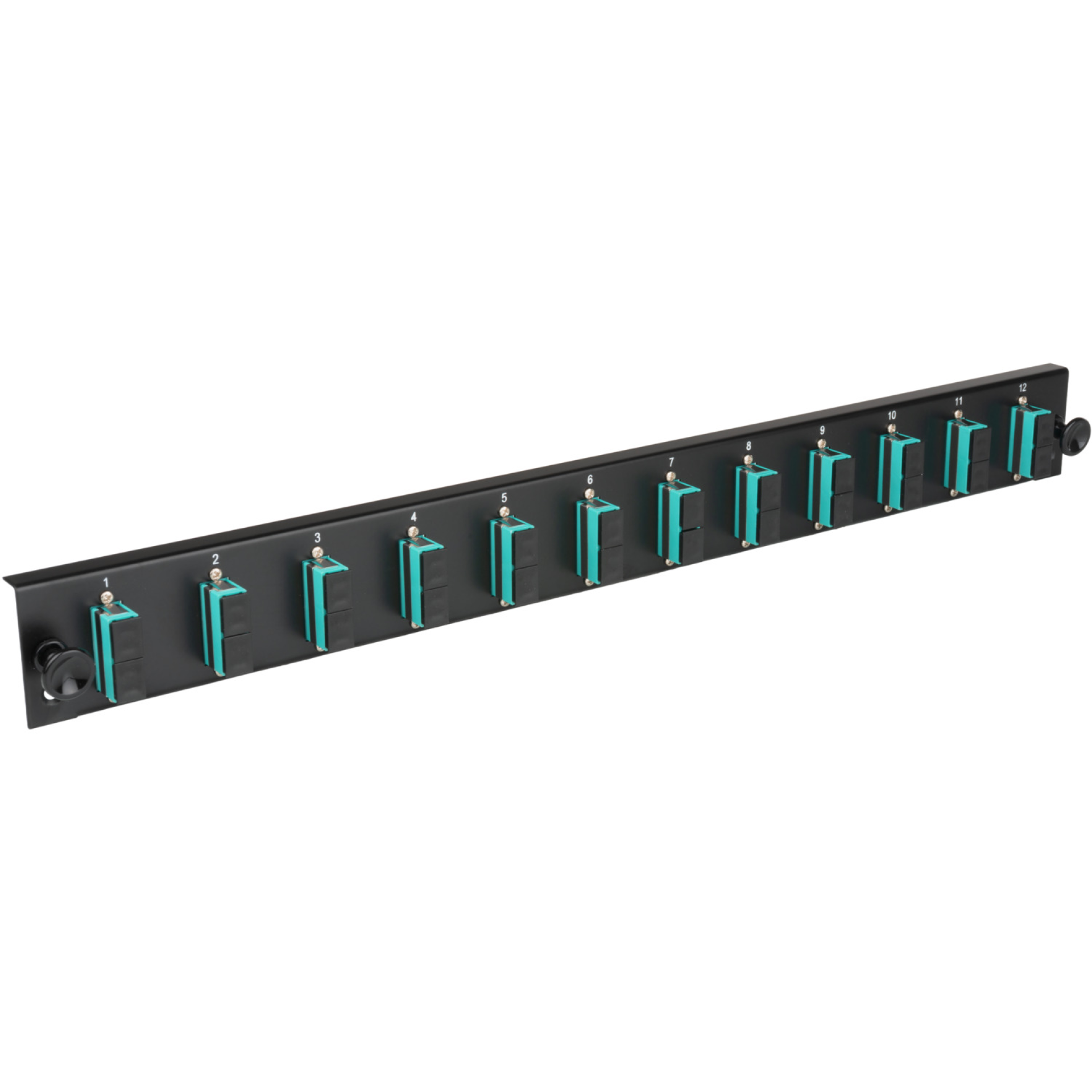 Bestückte Frontblende mit 12 x SC Duplex Kupplung OM4 vertikal, schwarz