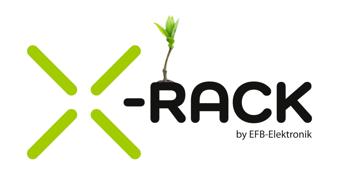 Eine kleine Pflanze wächst aus dem X-Rack Logo Eine kleine Pflanze wächst aus dem X-Rack Logo