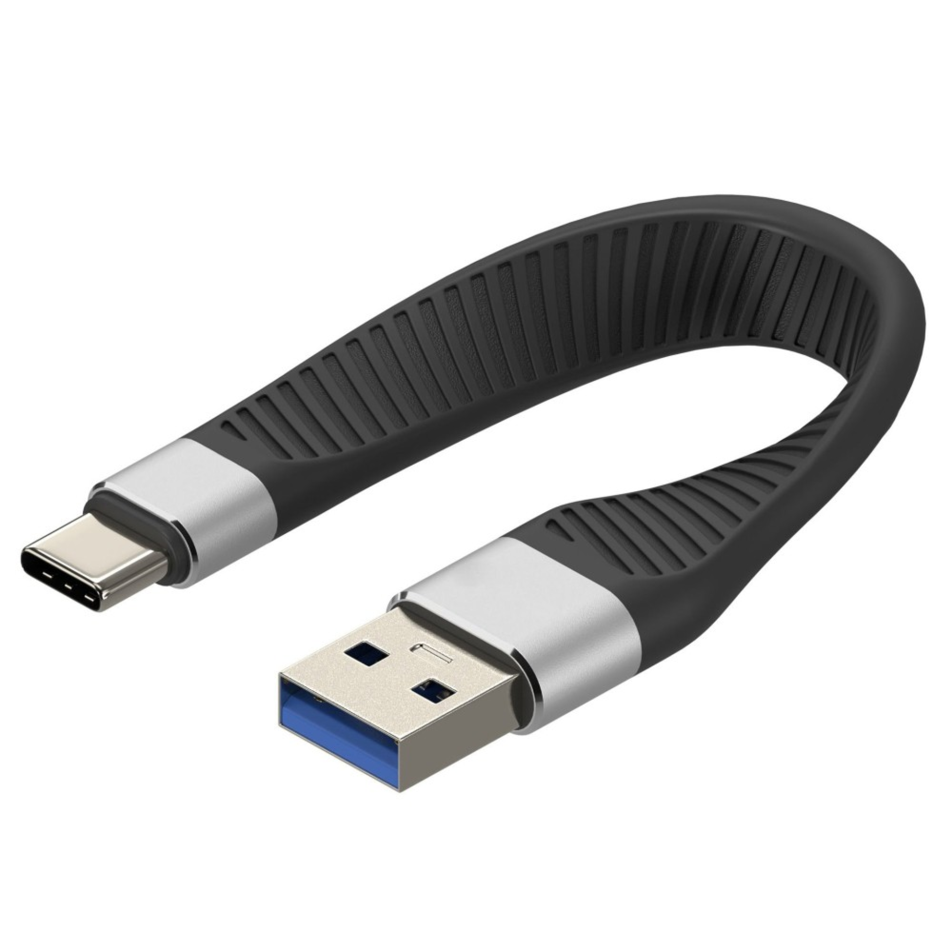 Techly USB-C Stecker auf USB-A Stecker, kurz, flaches FPC Schnellladekabel