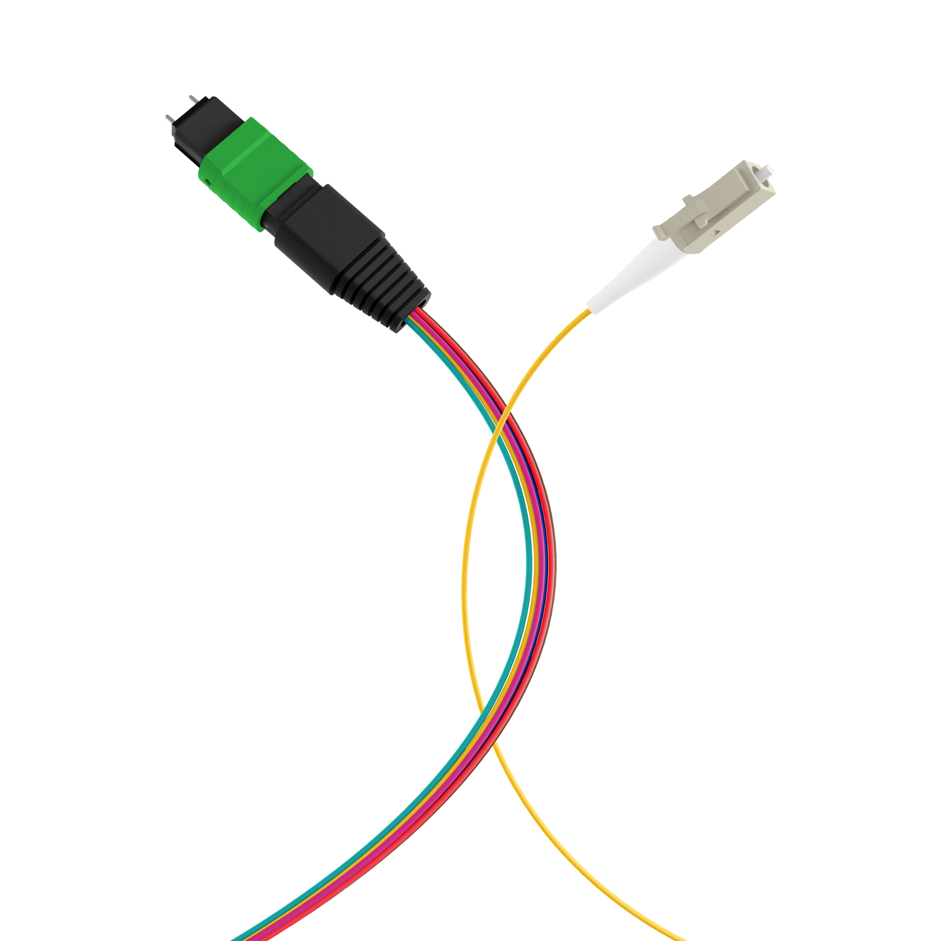 MTP®/APC(M)-LC Fanout cable OS2 8 fibers Typ B LSZH yellow 0,4m
