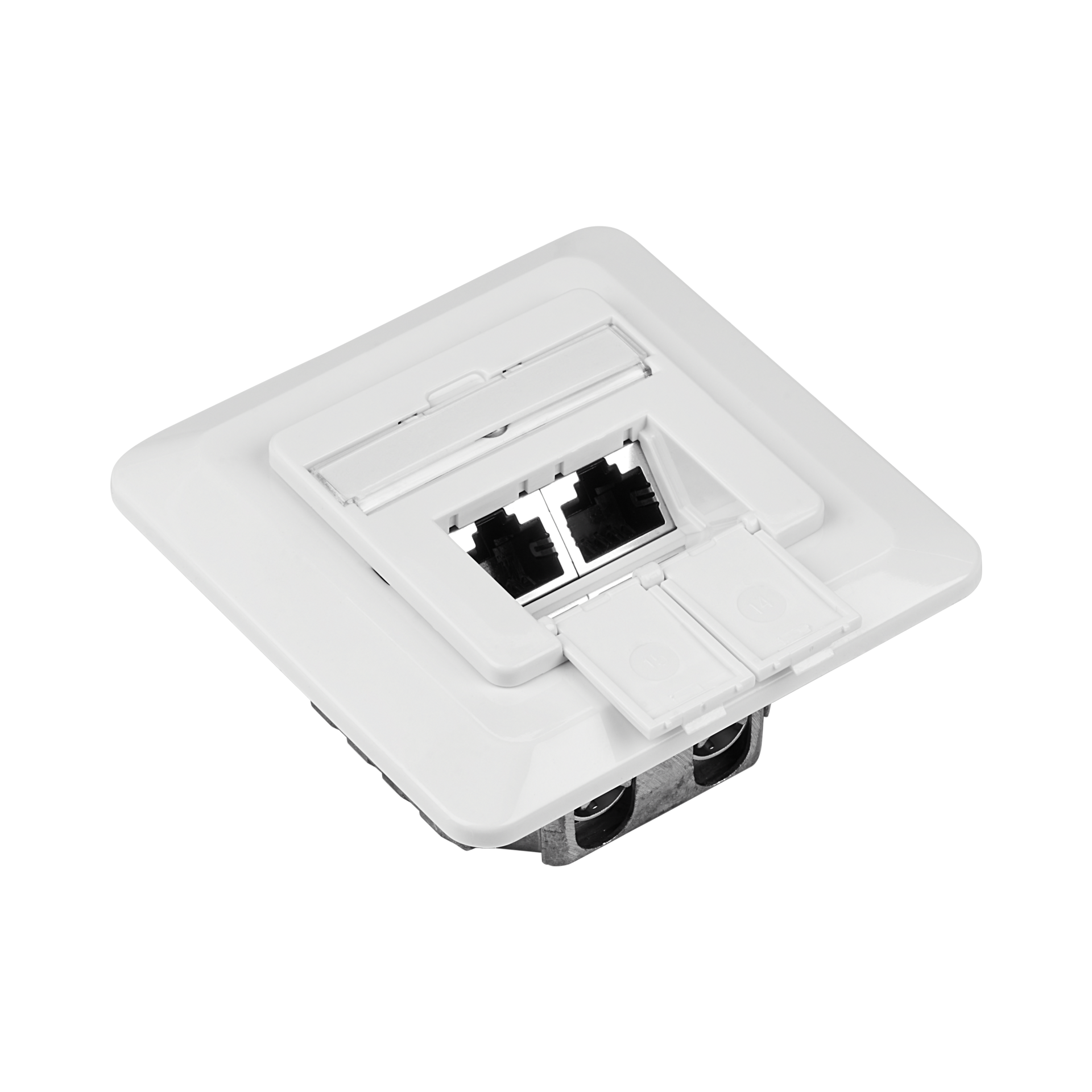 Datendose Cat.6 250MHz oben/unten, Unterputz, 2xRJ45, RAL9010