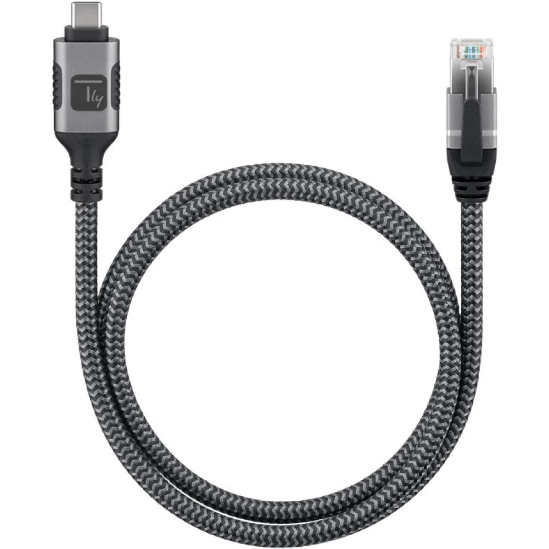 USB 3.2 Type-C Ethernet cable, C/M to RJ45/M, 2m, 1 Gbit/s active black/silver