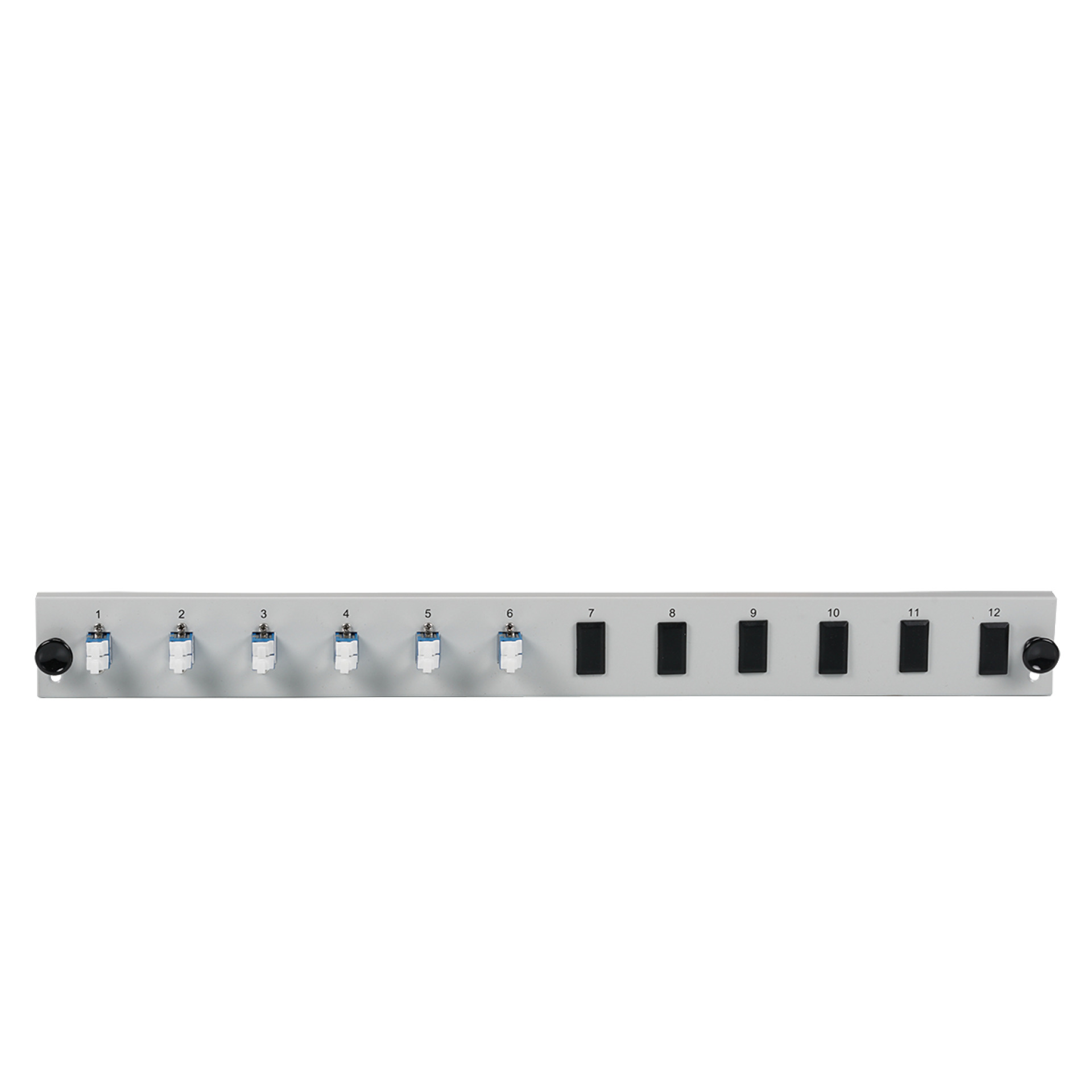 Equiped 12 Port Front Panel with 6 x LC Duplex Adapter OS2 vertical, grey